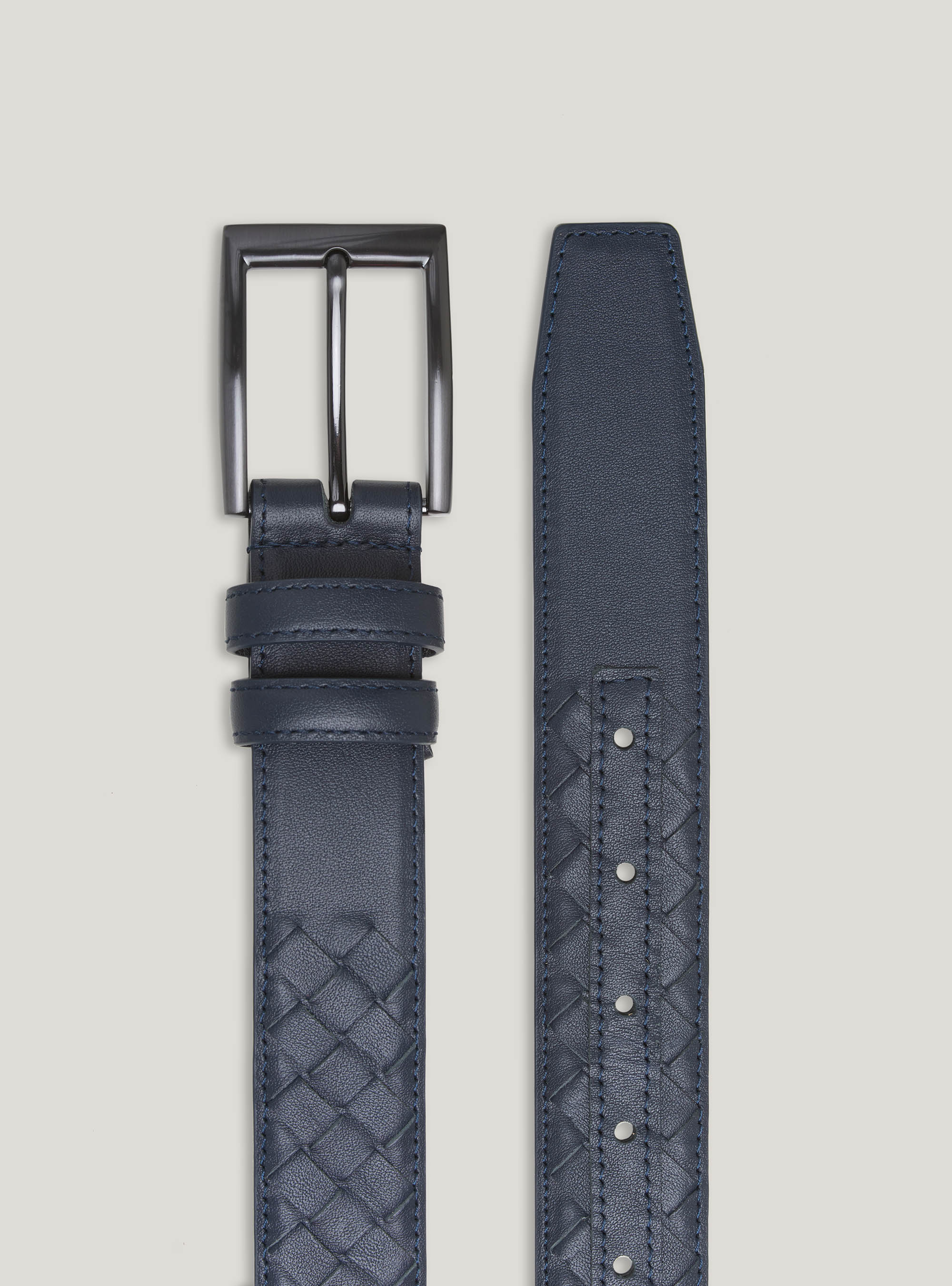Cintura intrecciata in pelle, BLU NAVY