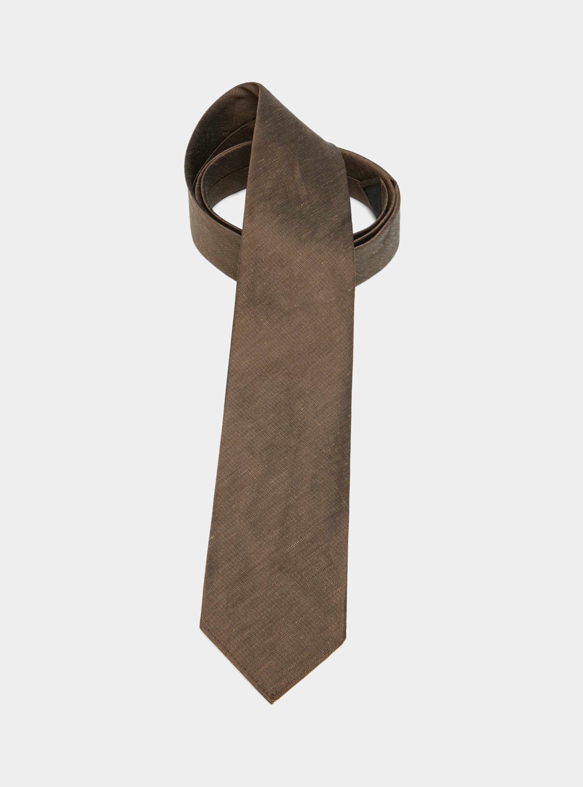 Silk and linen tie, BROWN