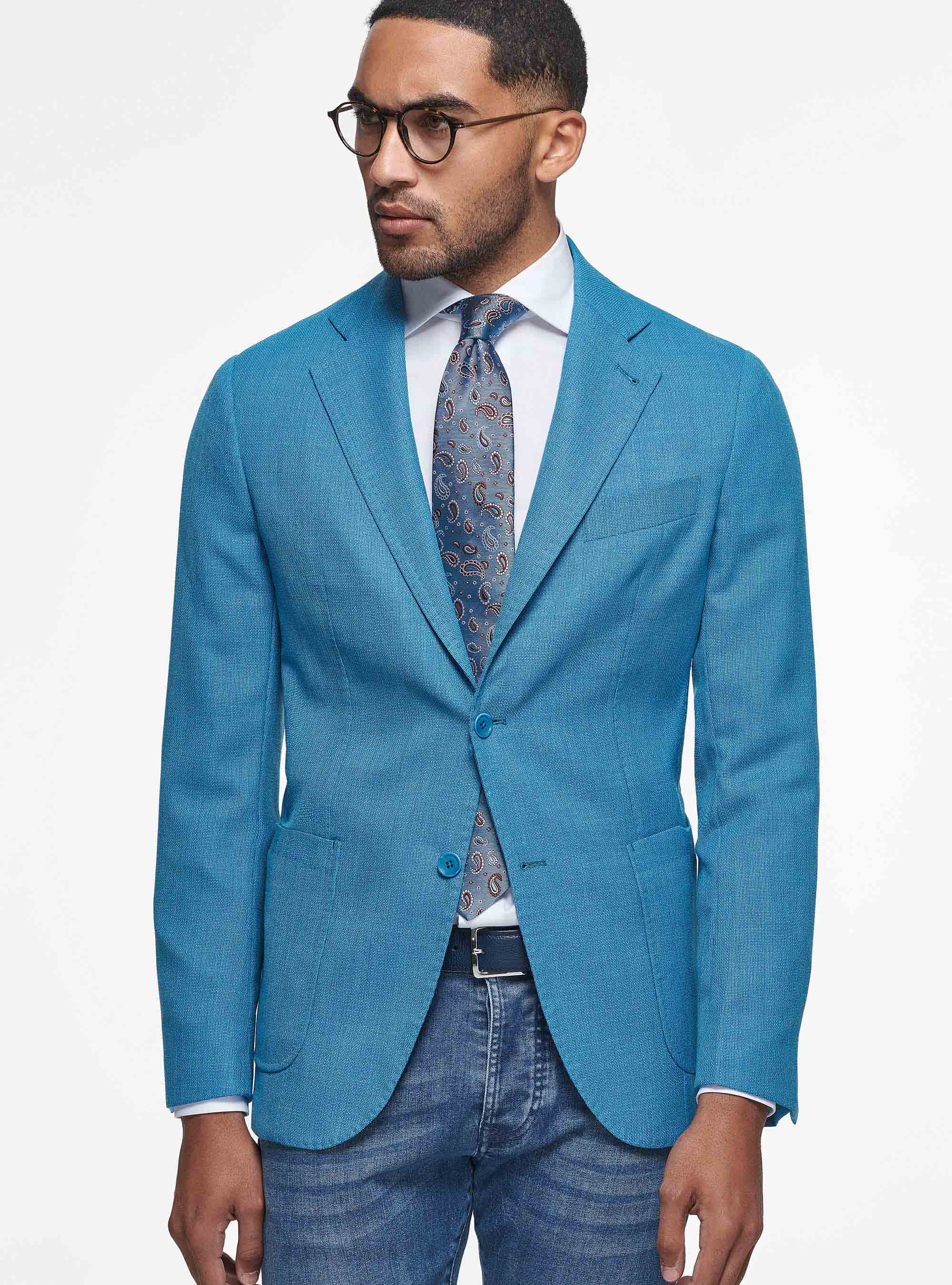 Micro-textured wool blazer, PETROL