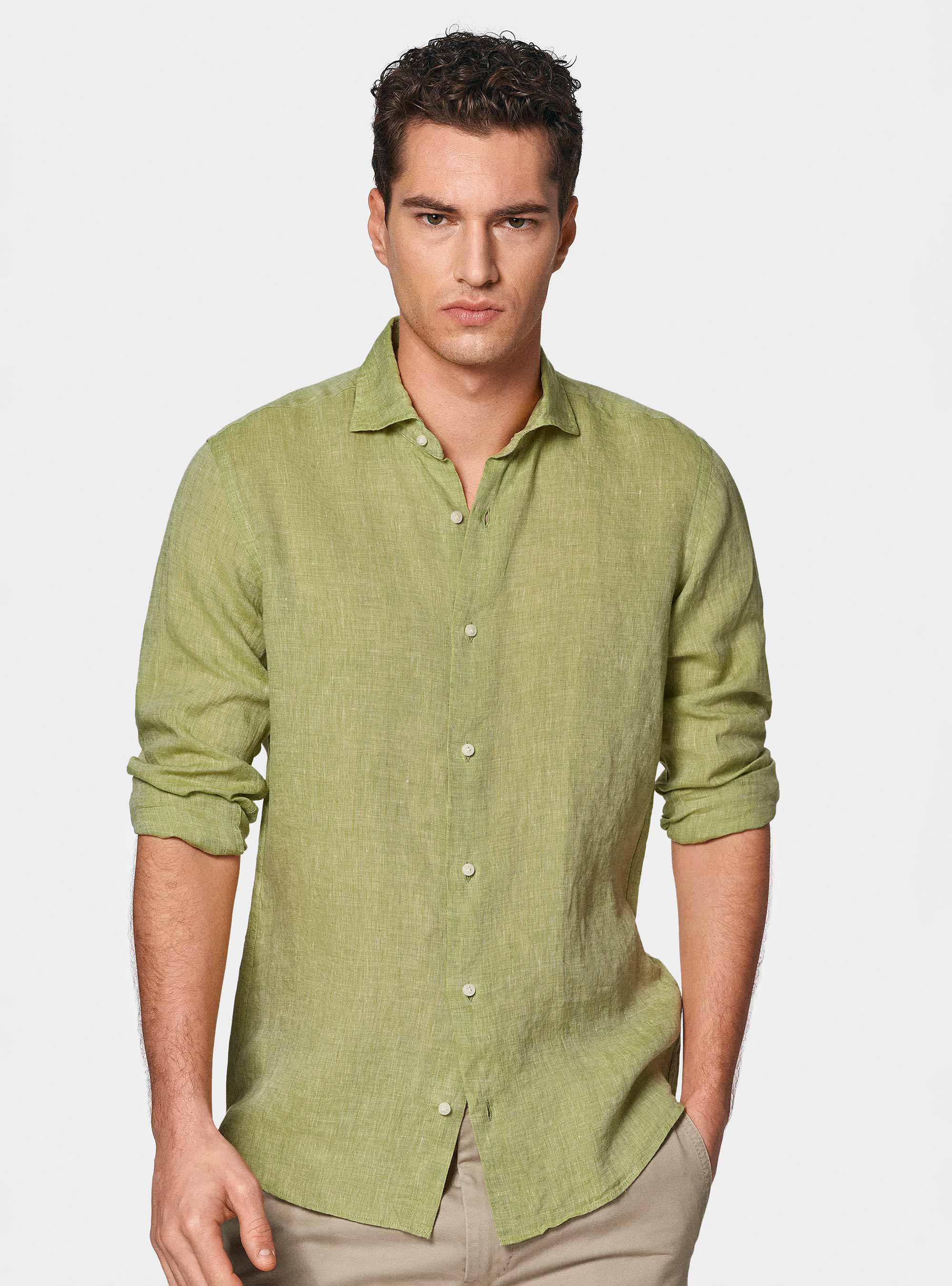 Camicia in puro lino, VERDE PISTACCHIO 0616C