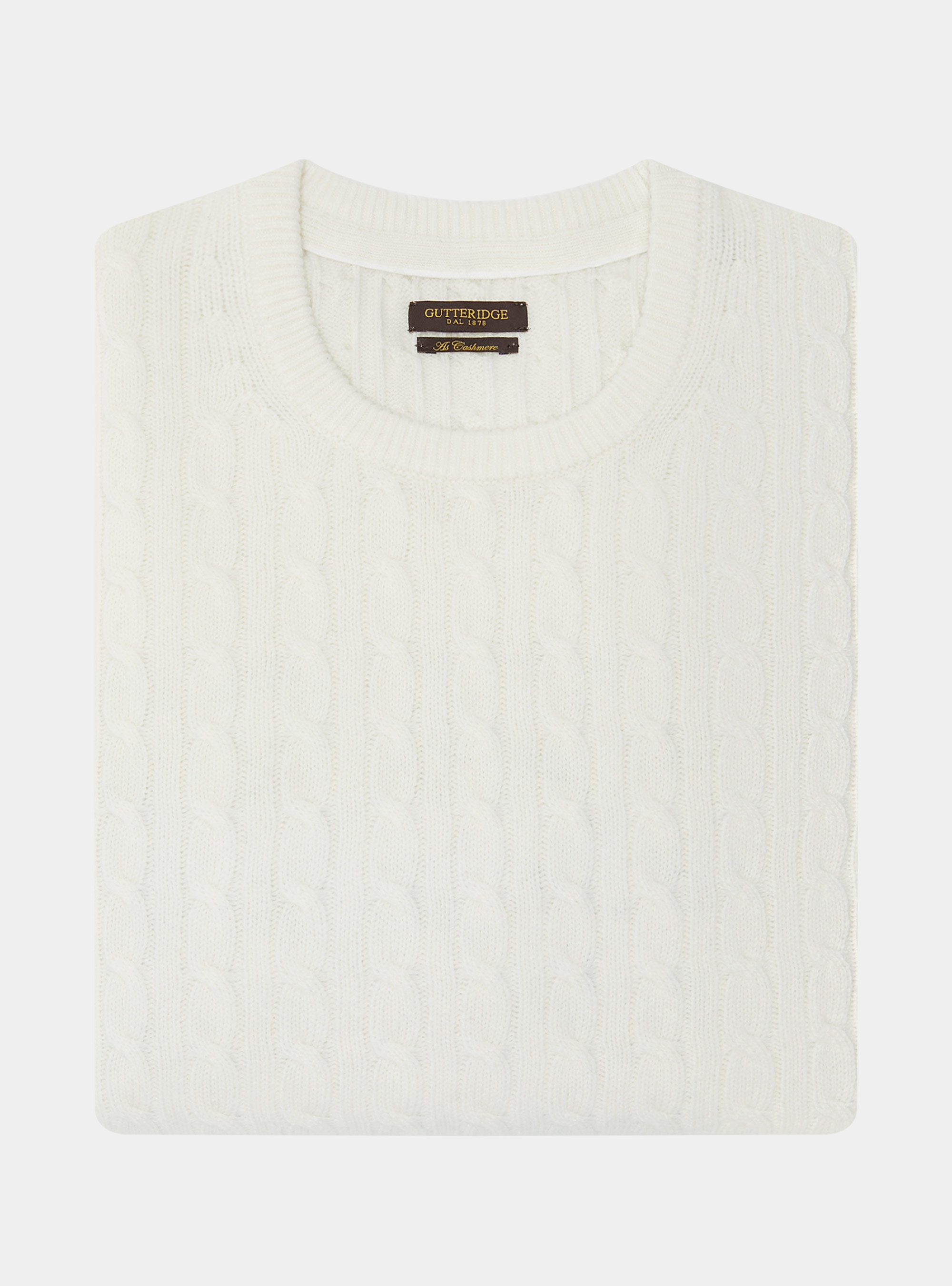 Maglia girocollo con treccia in lana e cashmere, BIANCO