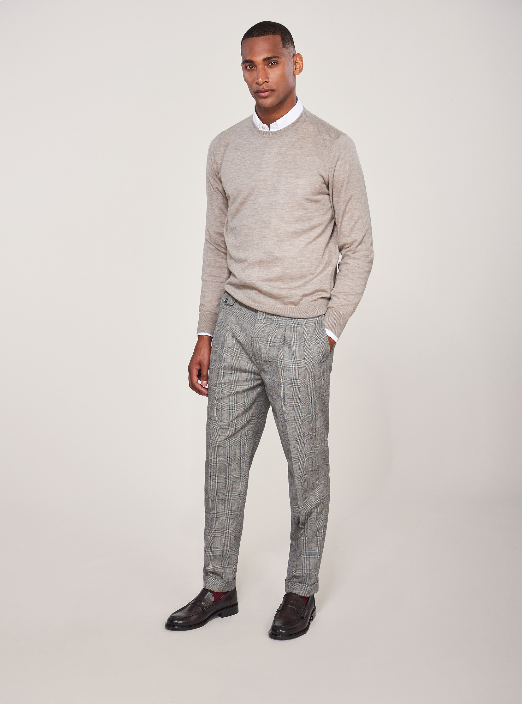 Maglia girocollo in pura lana merino extrafine, ECRU