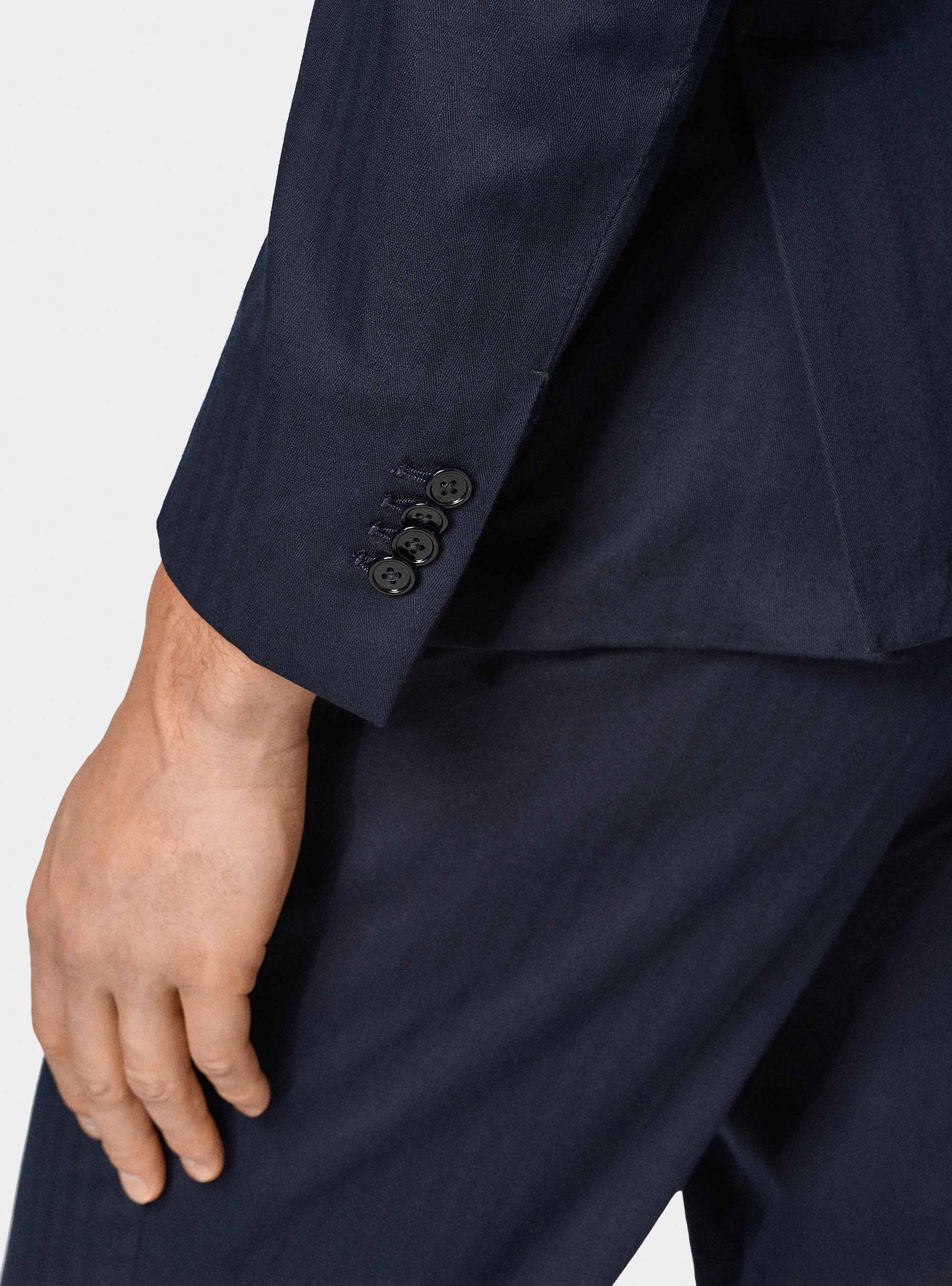 Giacca abito doppiopetto in cotone e lino, BLU NAVY