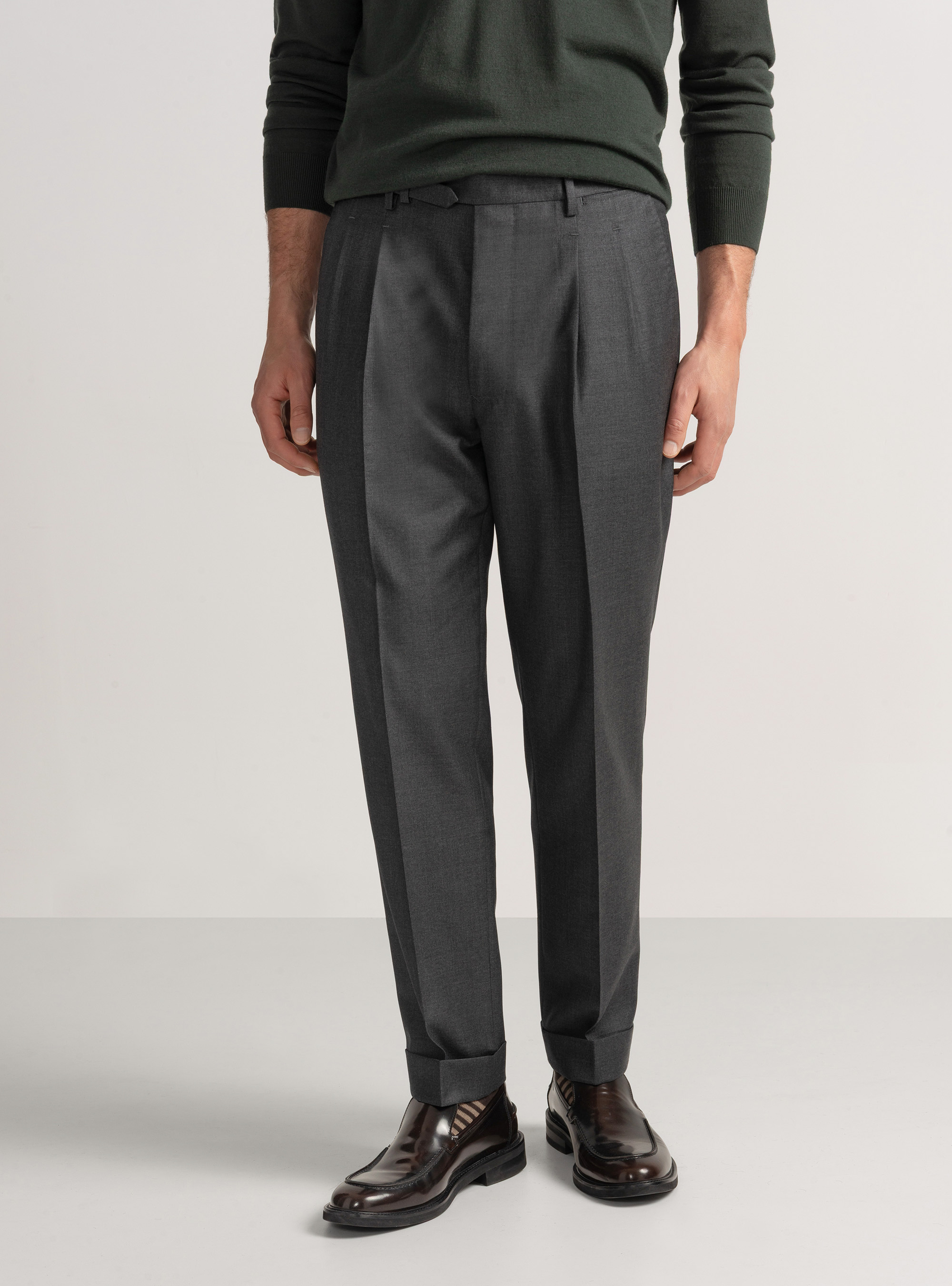 Pantaloni con pince in lana Vitale Barberis Canonico, ASFALTO