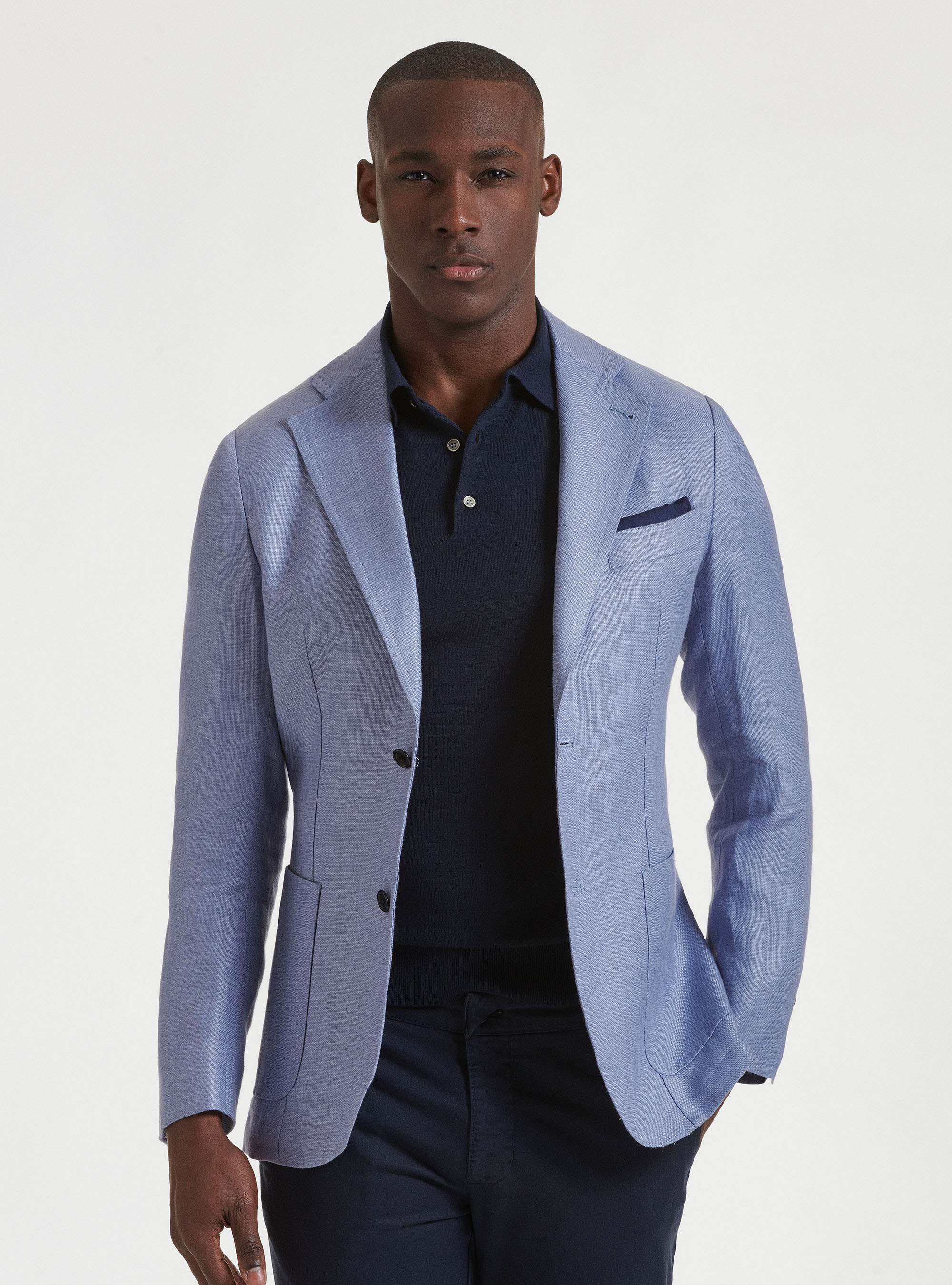 Gutteridge - Pure linen hopsack blazer, Unisex, Light Blue, Size: 44