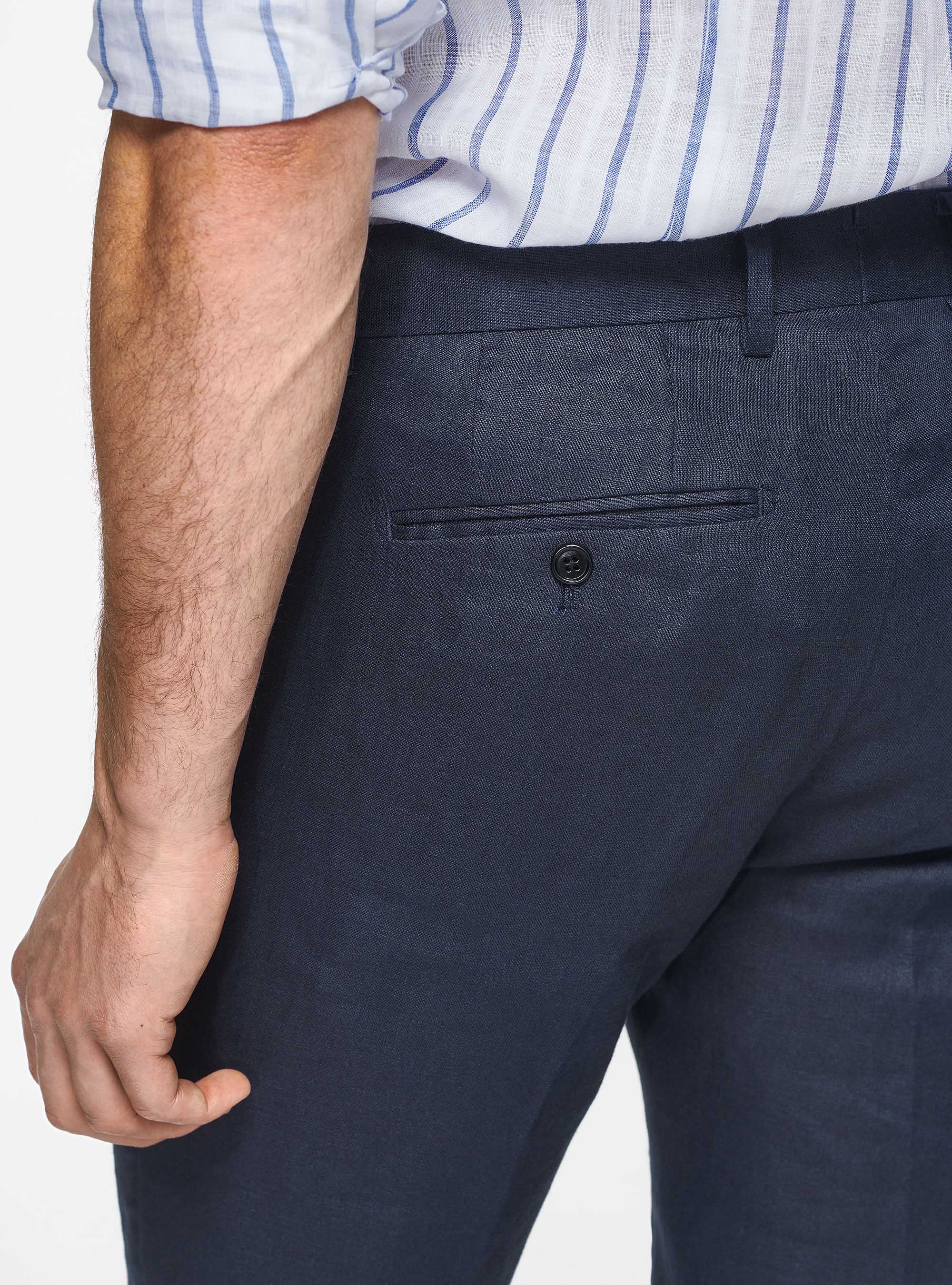 Pure linen trousers, NAVY BLUE