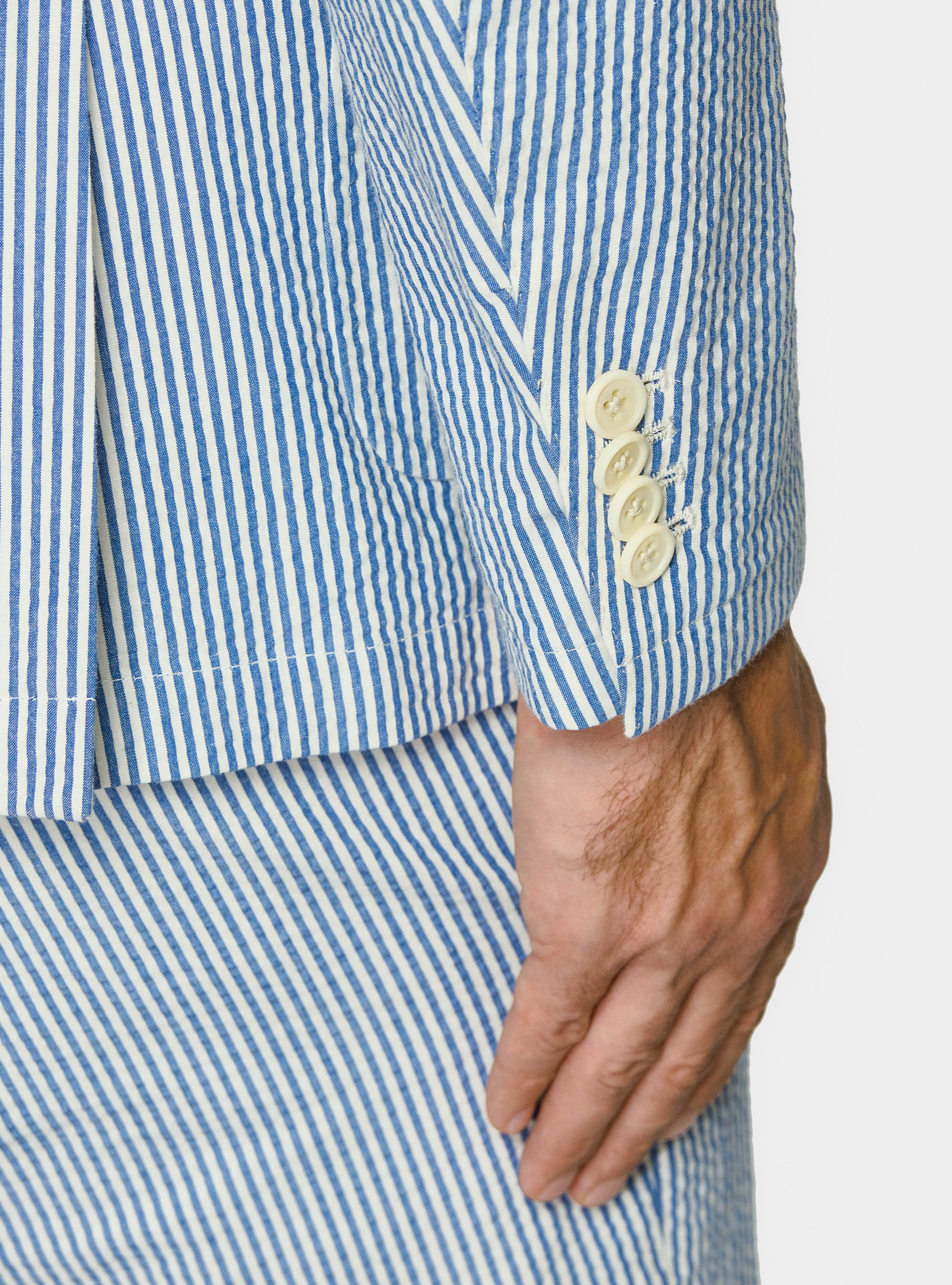 Giacca rigata in cotone seersucker, BLU