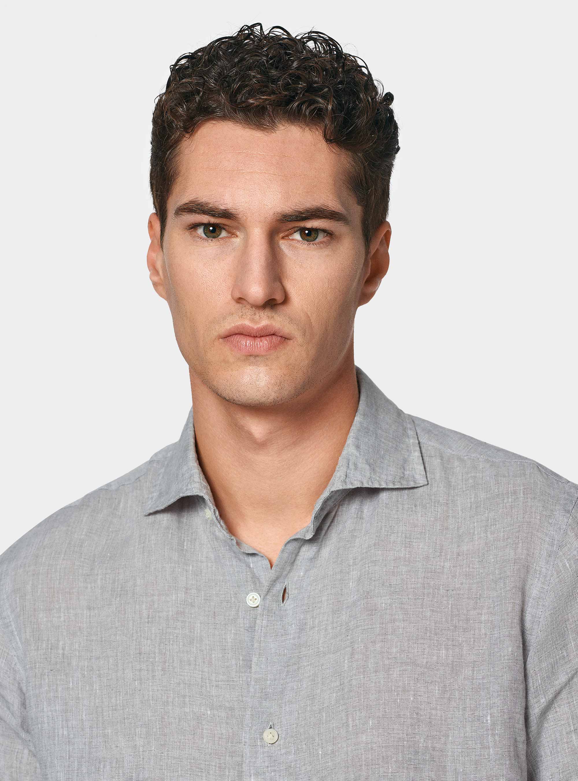 Camicia in puro lino, GRIGIO CHIARO MELANGE