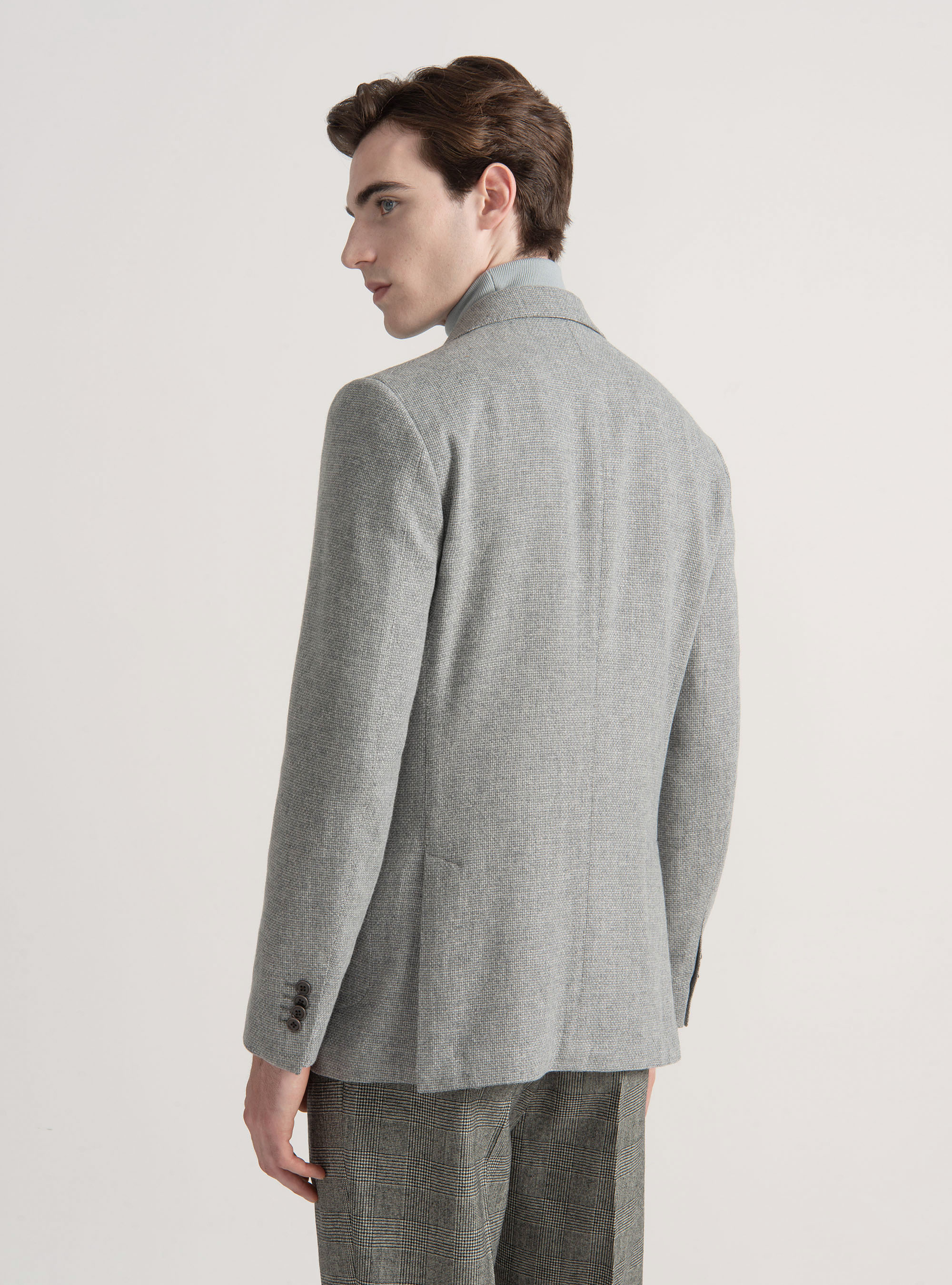 Giacca hopsack in lana cotone e cashmere, GRIGIO CHIARO