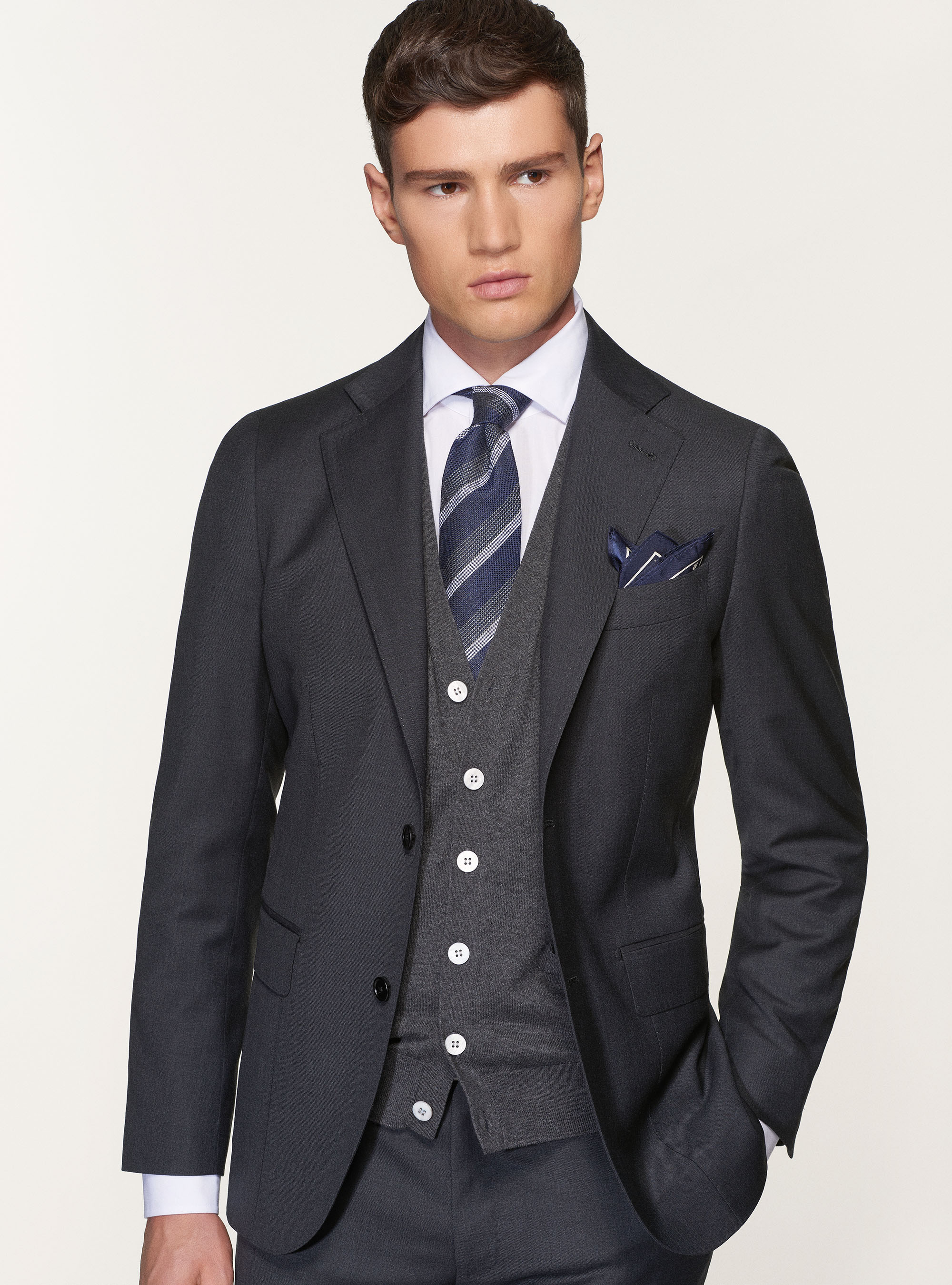 Giacca per abito in pura lana superfine 120's, ASFALTO