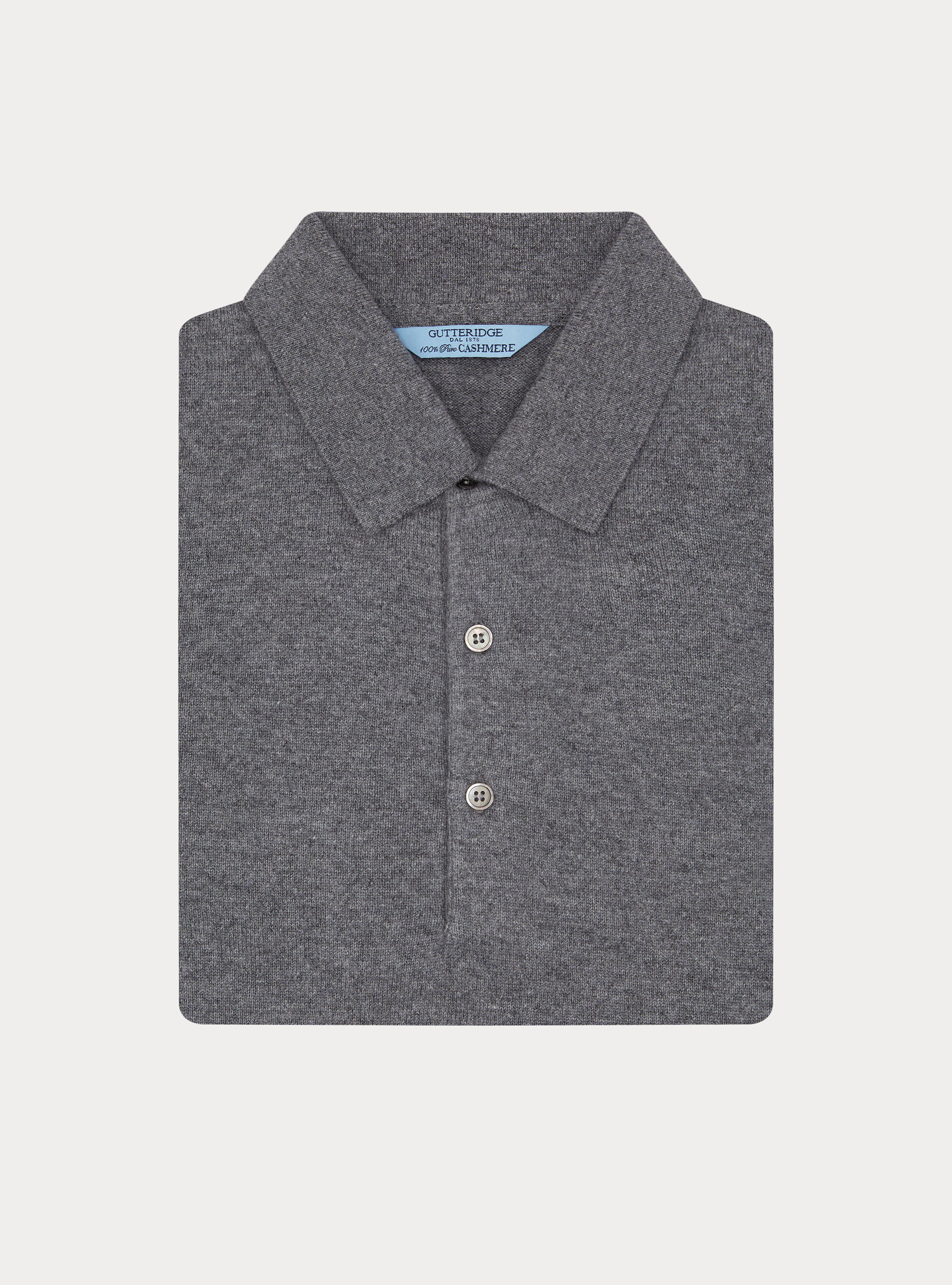 Lang&auml;rmliges Polohemd aus reinem Kaschmir, GRIGIO SCURO 0125C