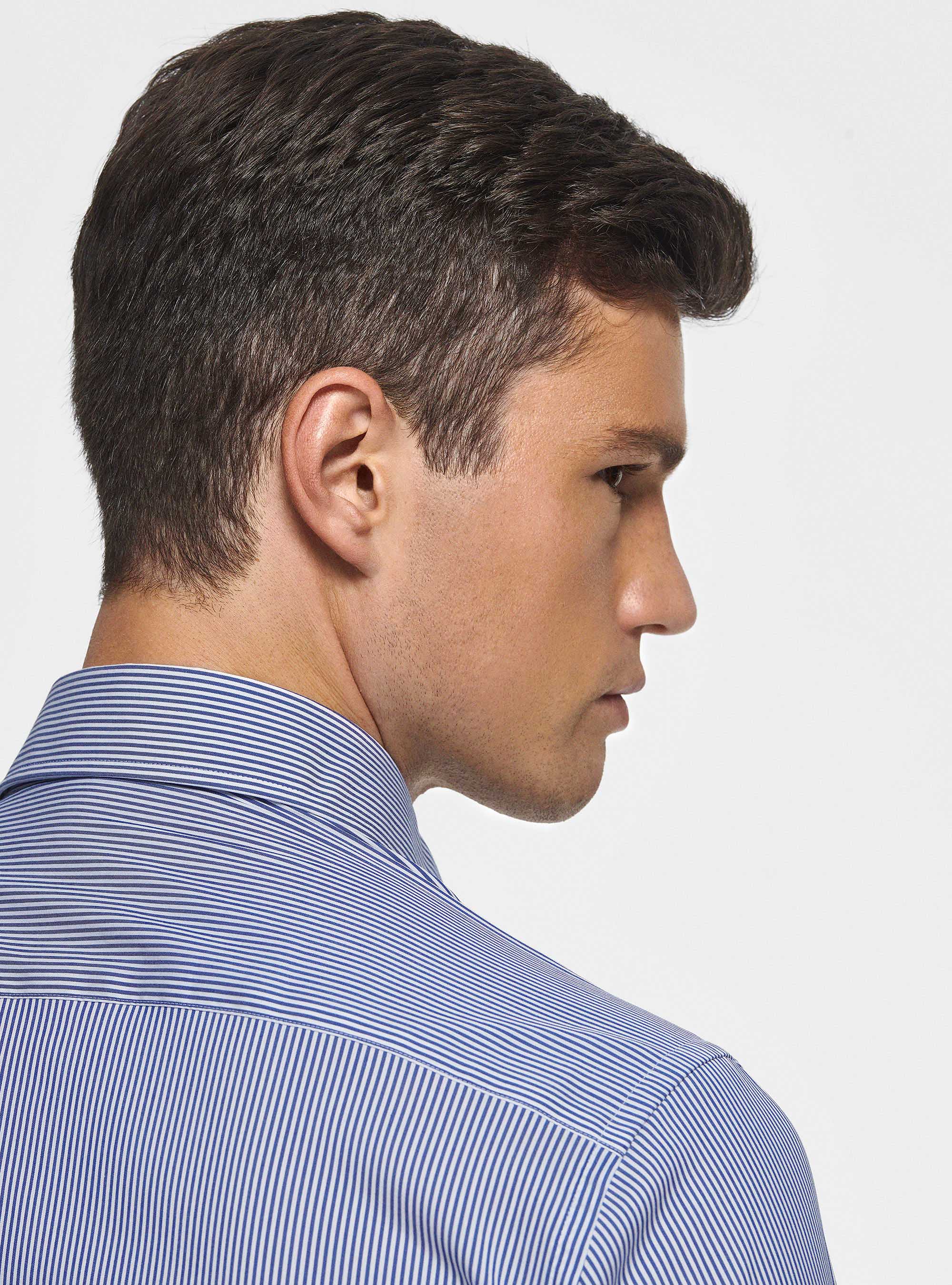 Stretch poplin striped shirt, BLUE