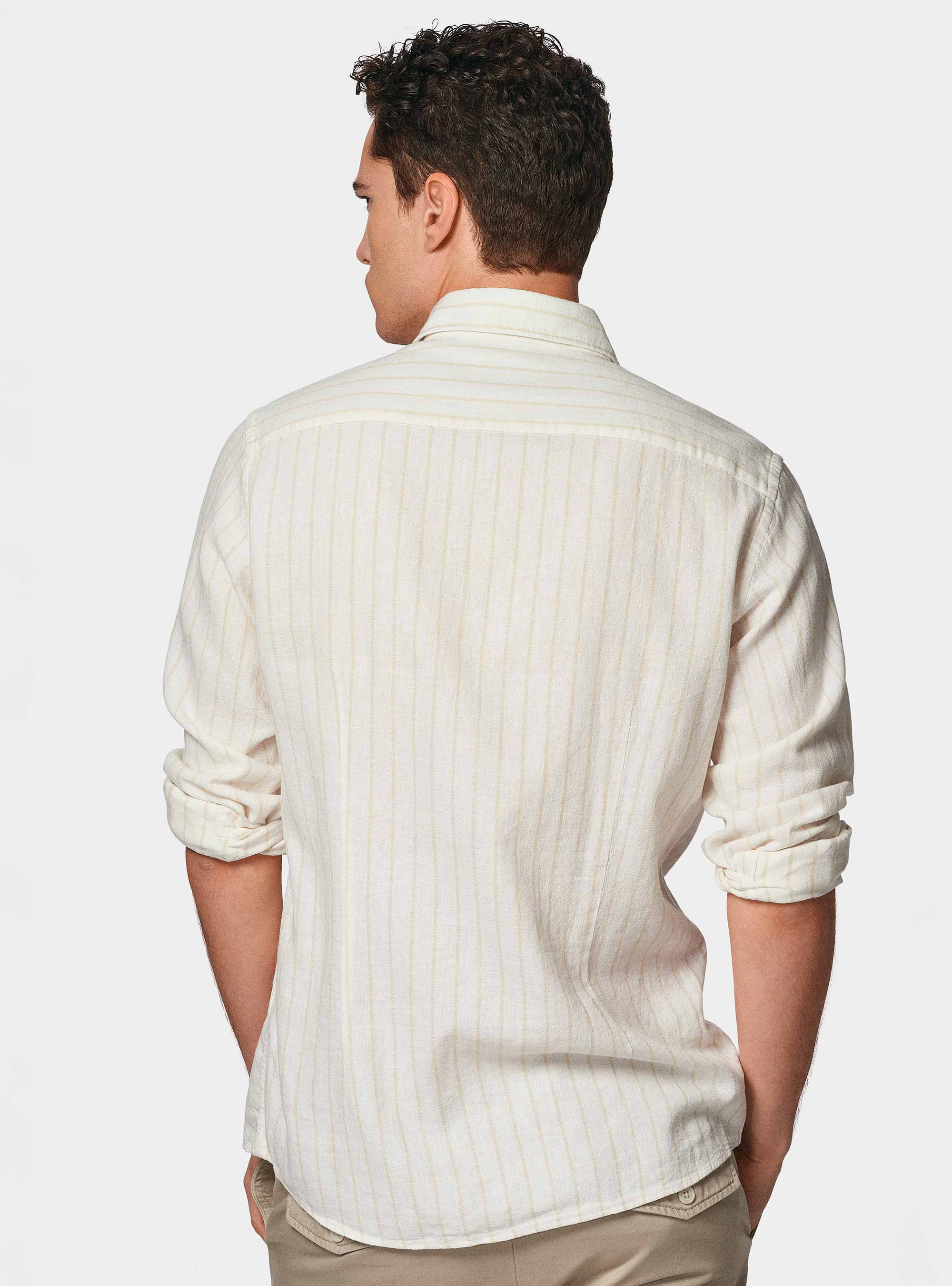 Camisa de rayas de crepé de lino y algodón, NATA