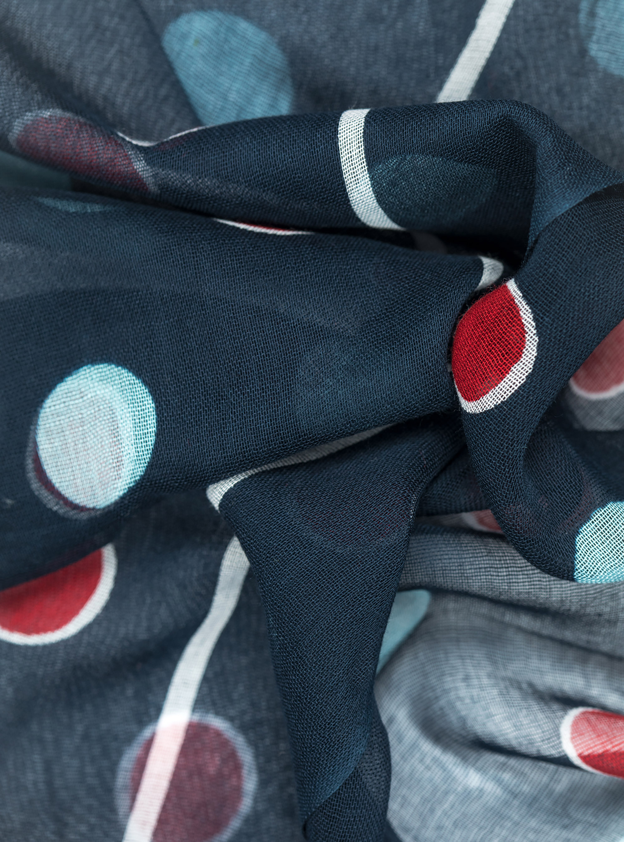 Polka dot cotton scarf, NAVY BLUE