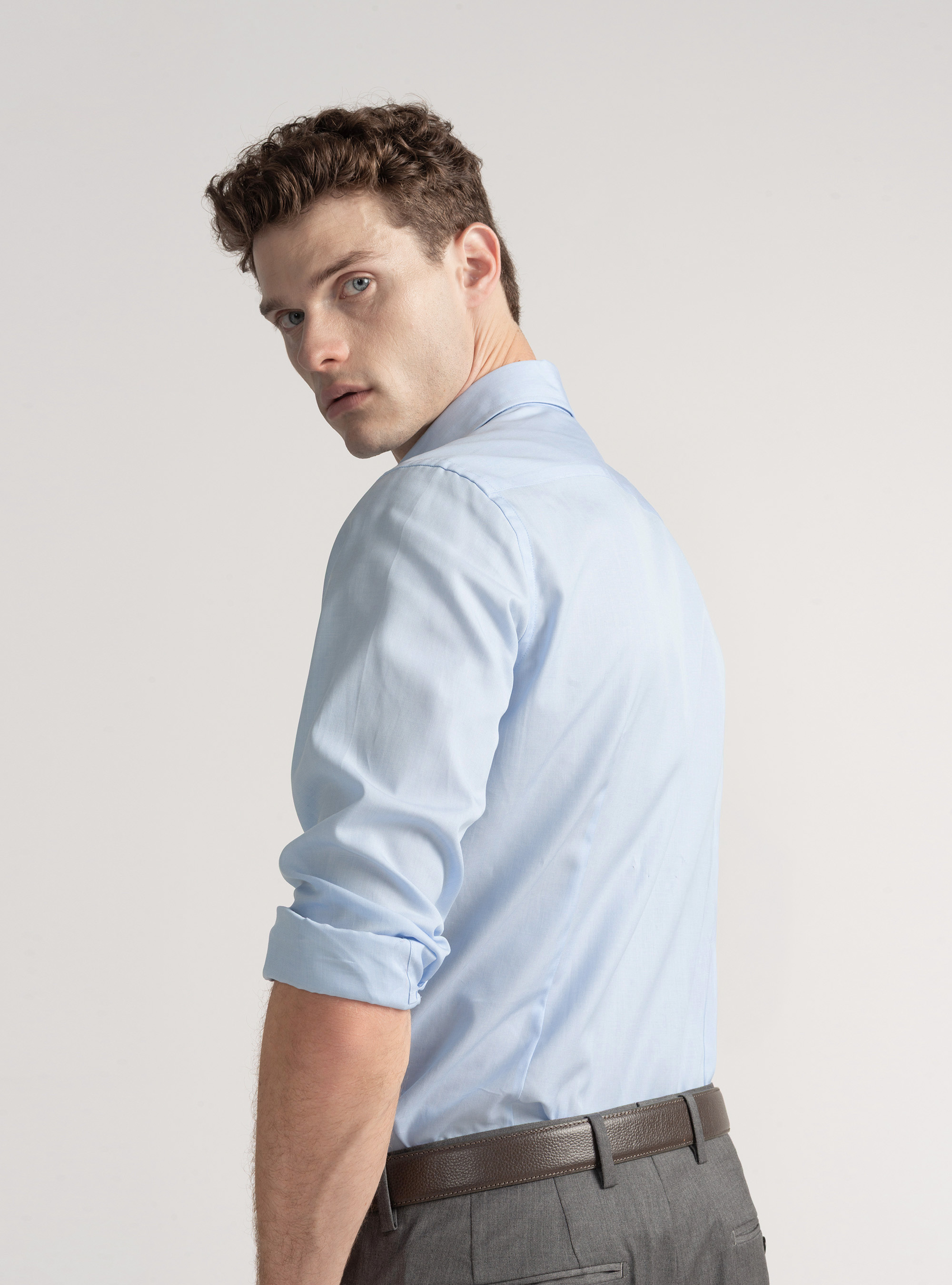 Camicia in cotone fil a fil, AZZURRO