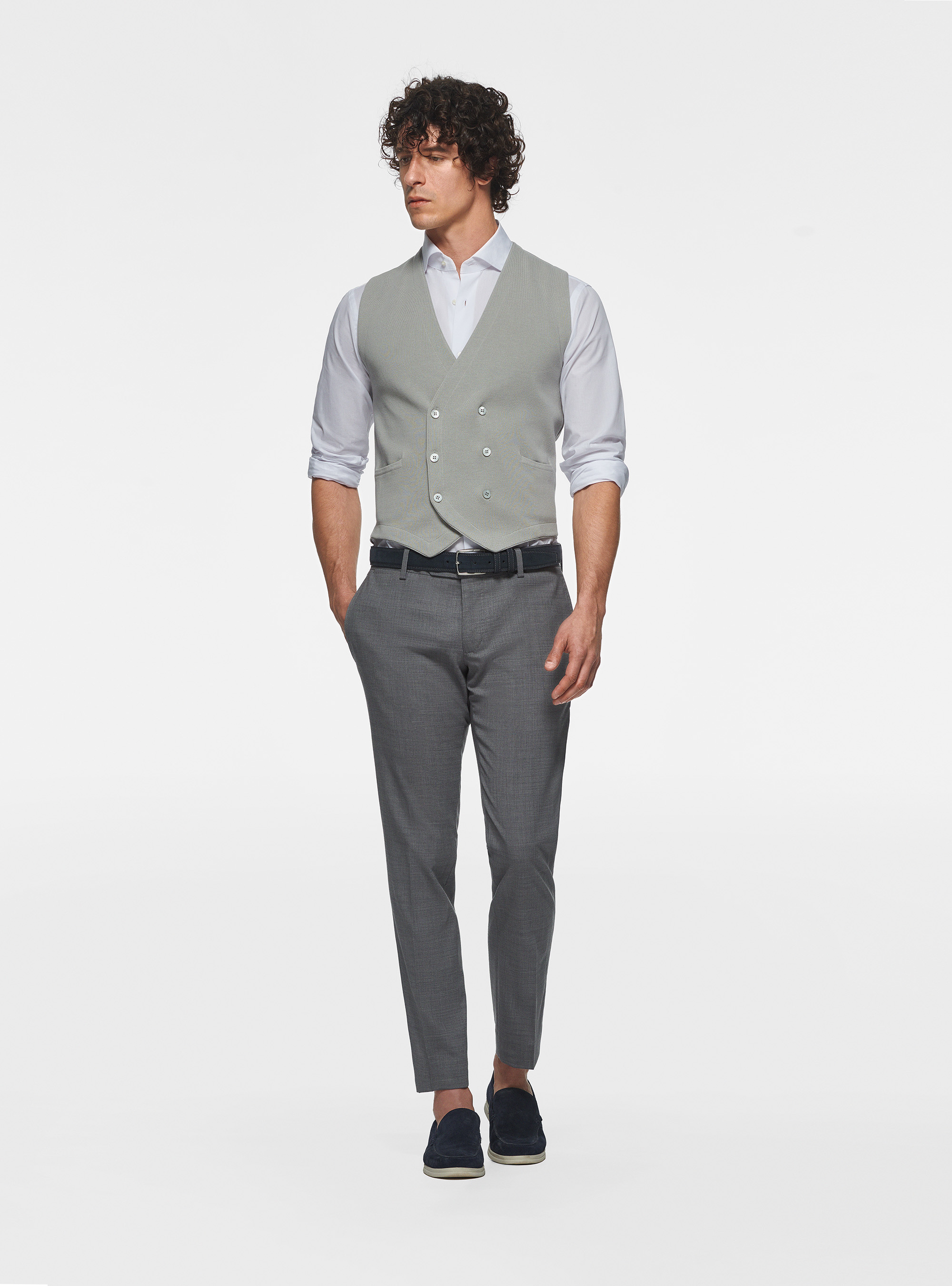 Gilet doppiopetto in maglia di cotone, PERLA 0178C