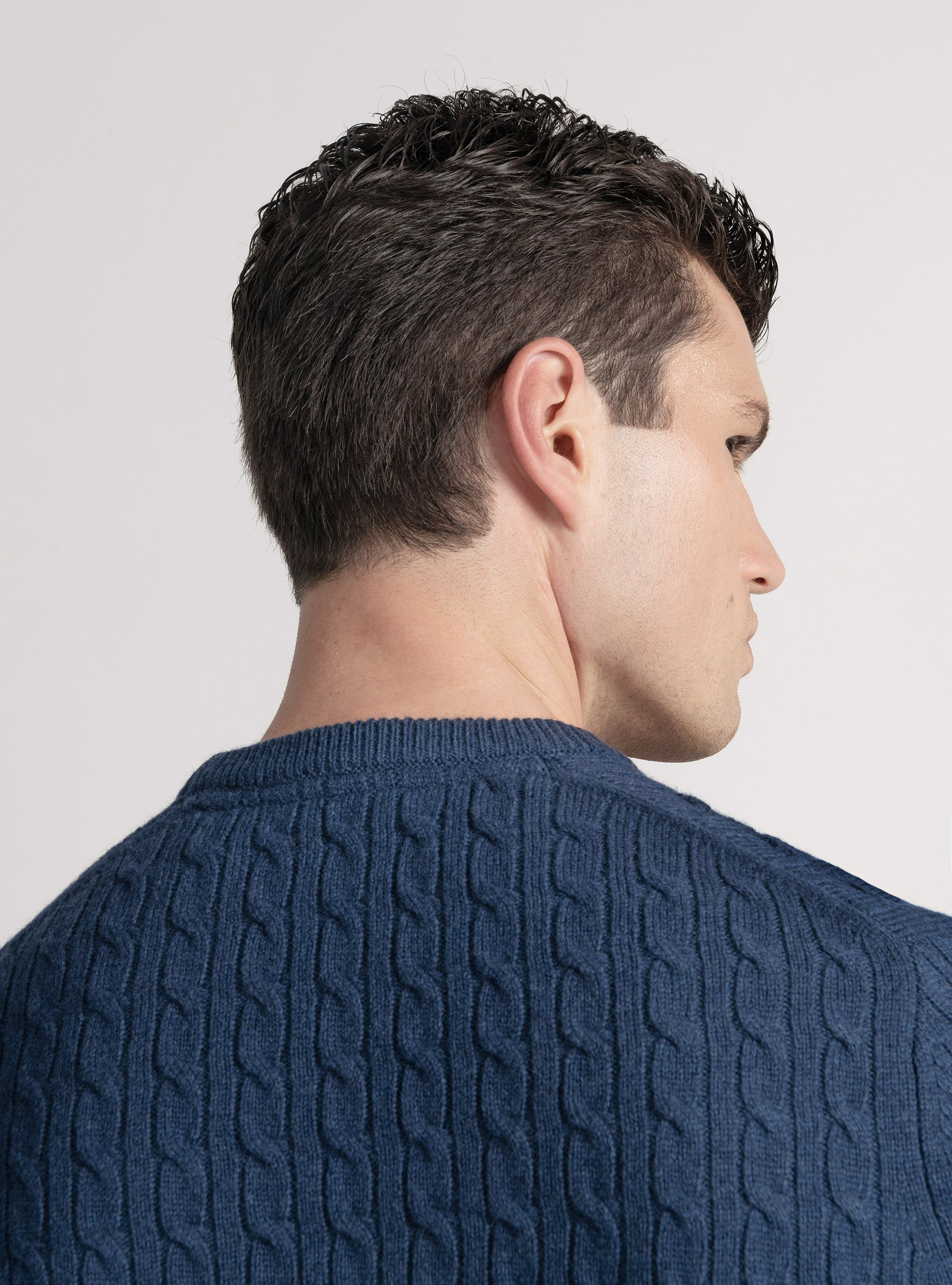 Crew-neck sweater with wool and cashmere braid, INK