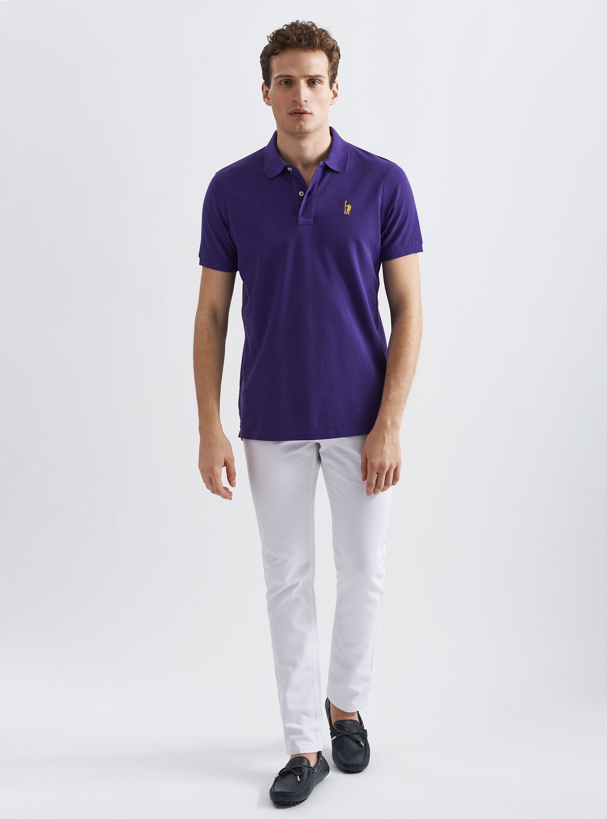 Classic cotton pique polo with embroidery, VIOLA SCURO 0403C