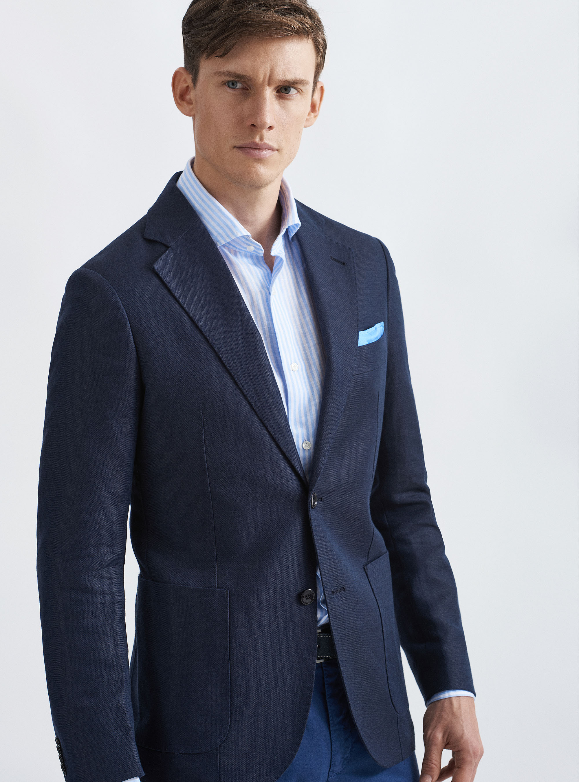 Giacca in lino e cotone, BLU NAVY