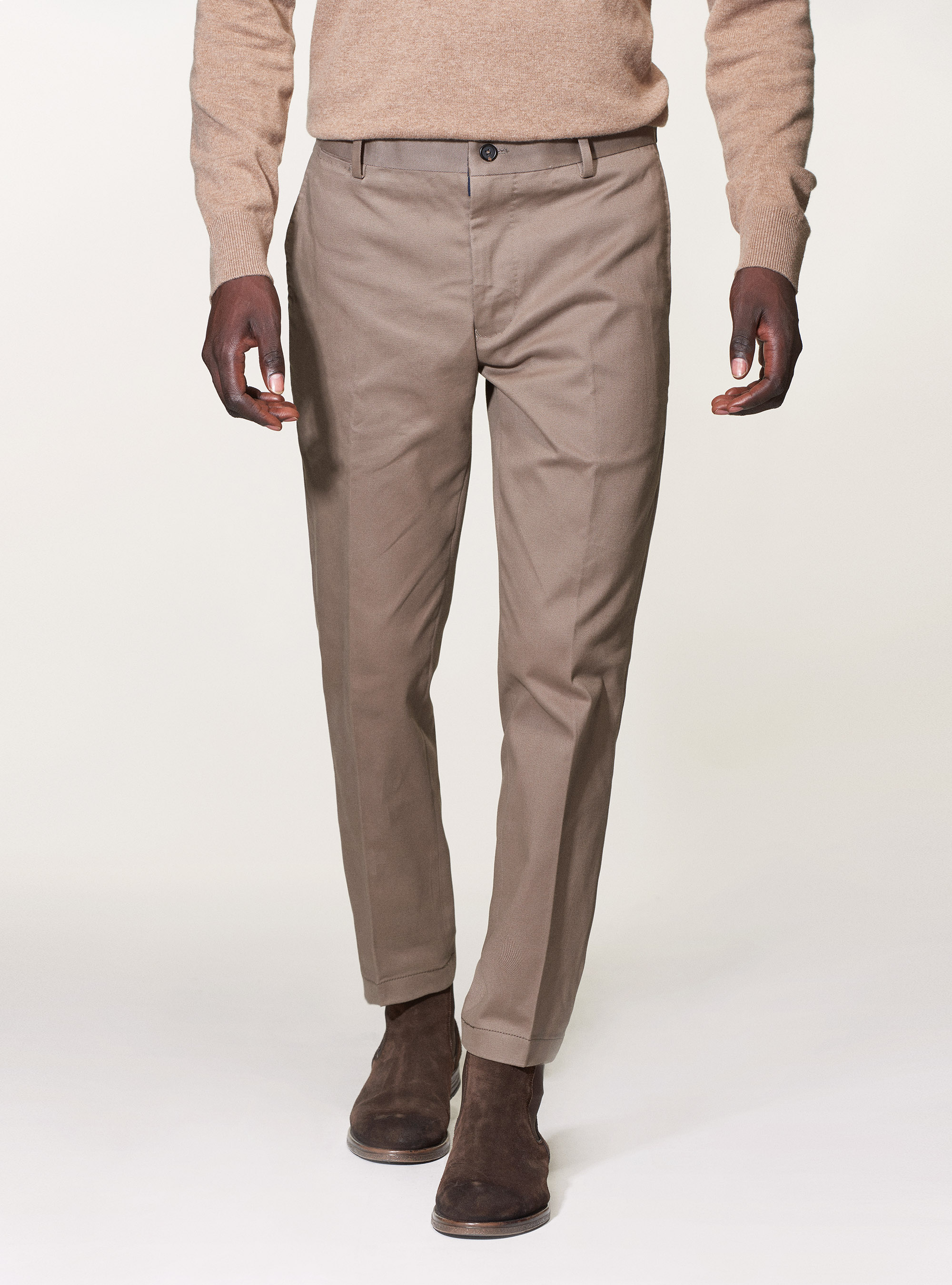 Frosted cotton twill slack trousers, MUD