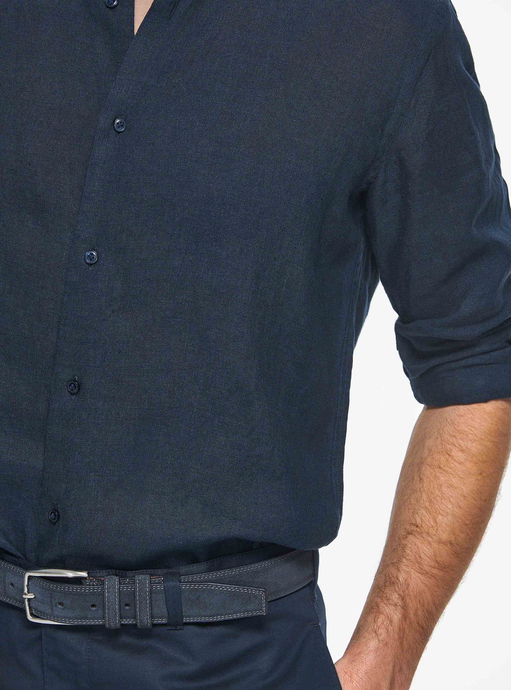 Pure linen shirt, NAVY BLUE