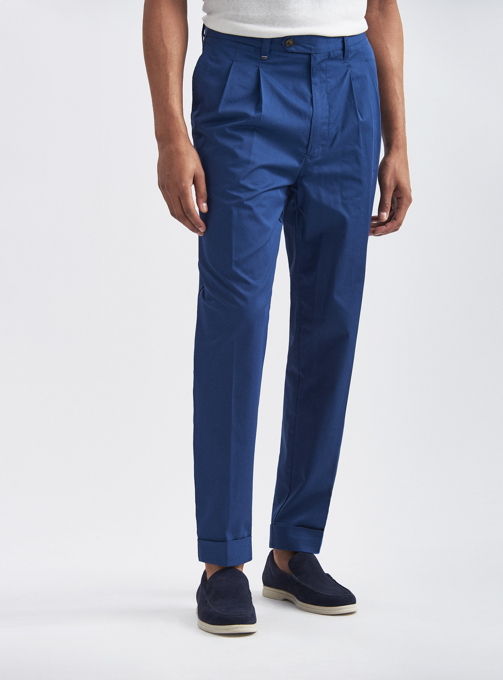 Pantaloni con doppia pince in twill leggero, BLU