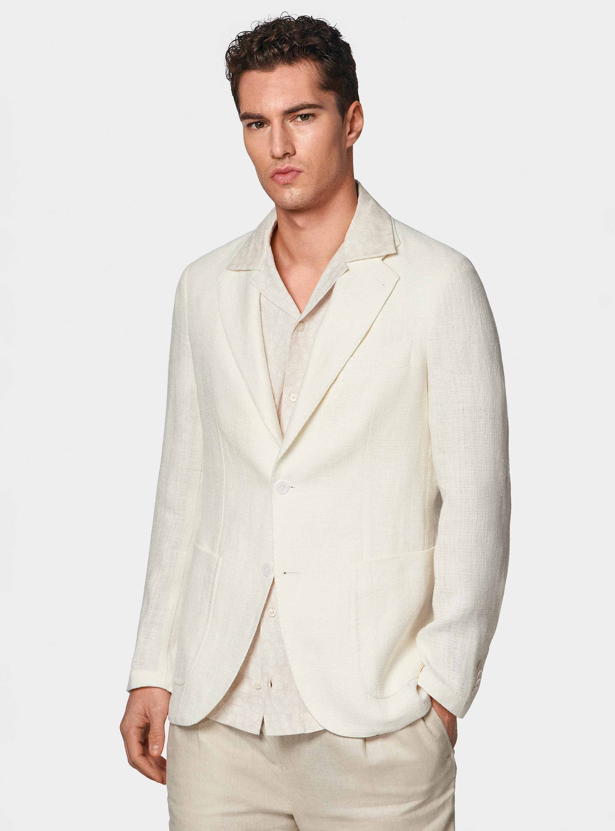 Gutteridge - Giacca in lino crepe, Unisex, Bianco, Taglia: 52