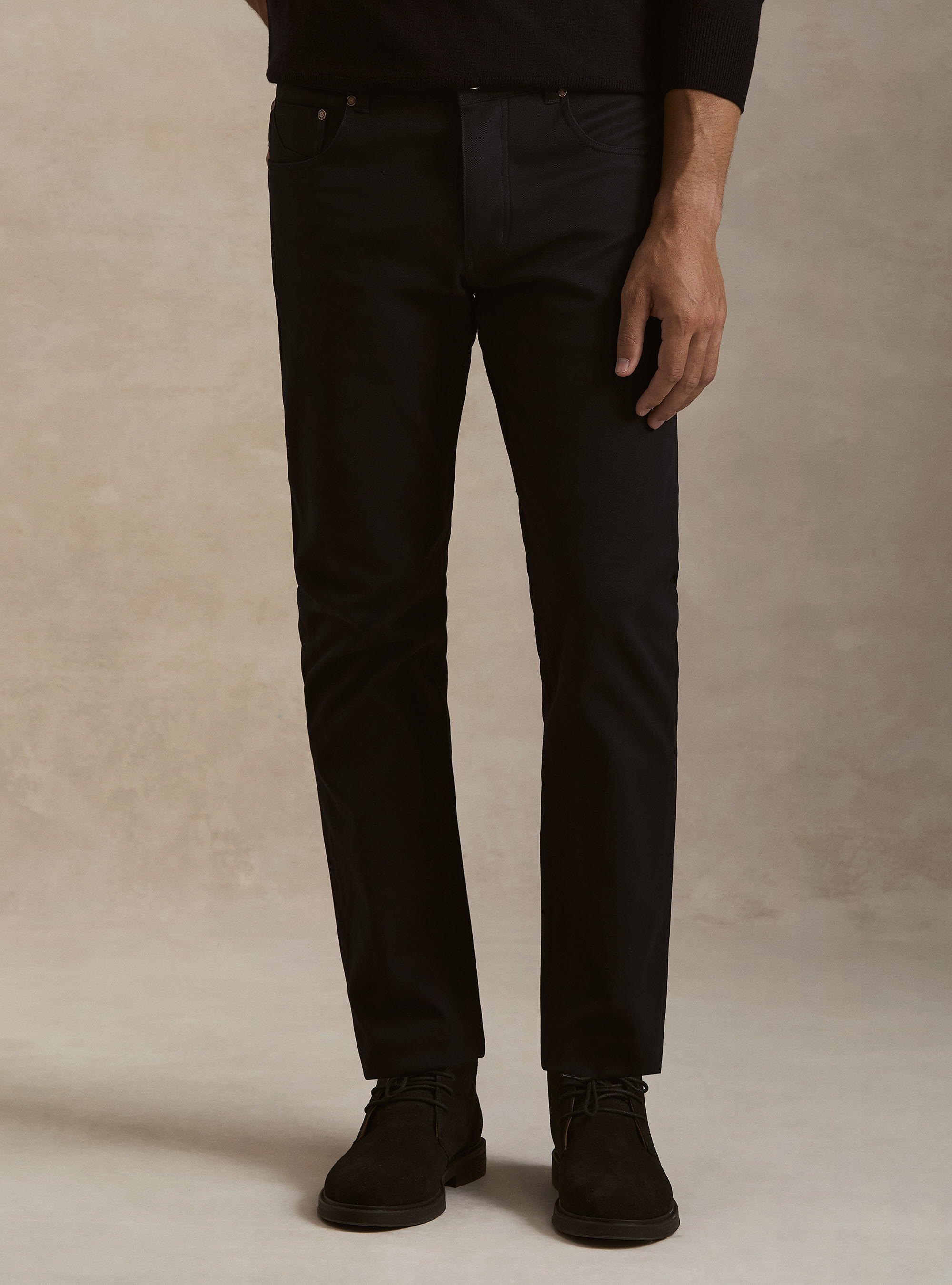 5-pocket textured cotton blend trousers, NAVY BLUE