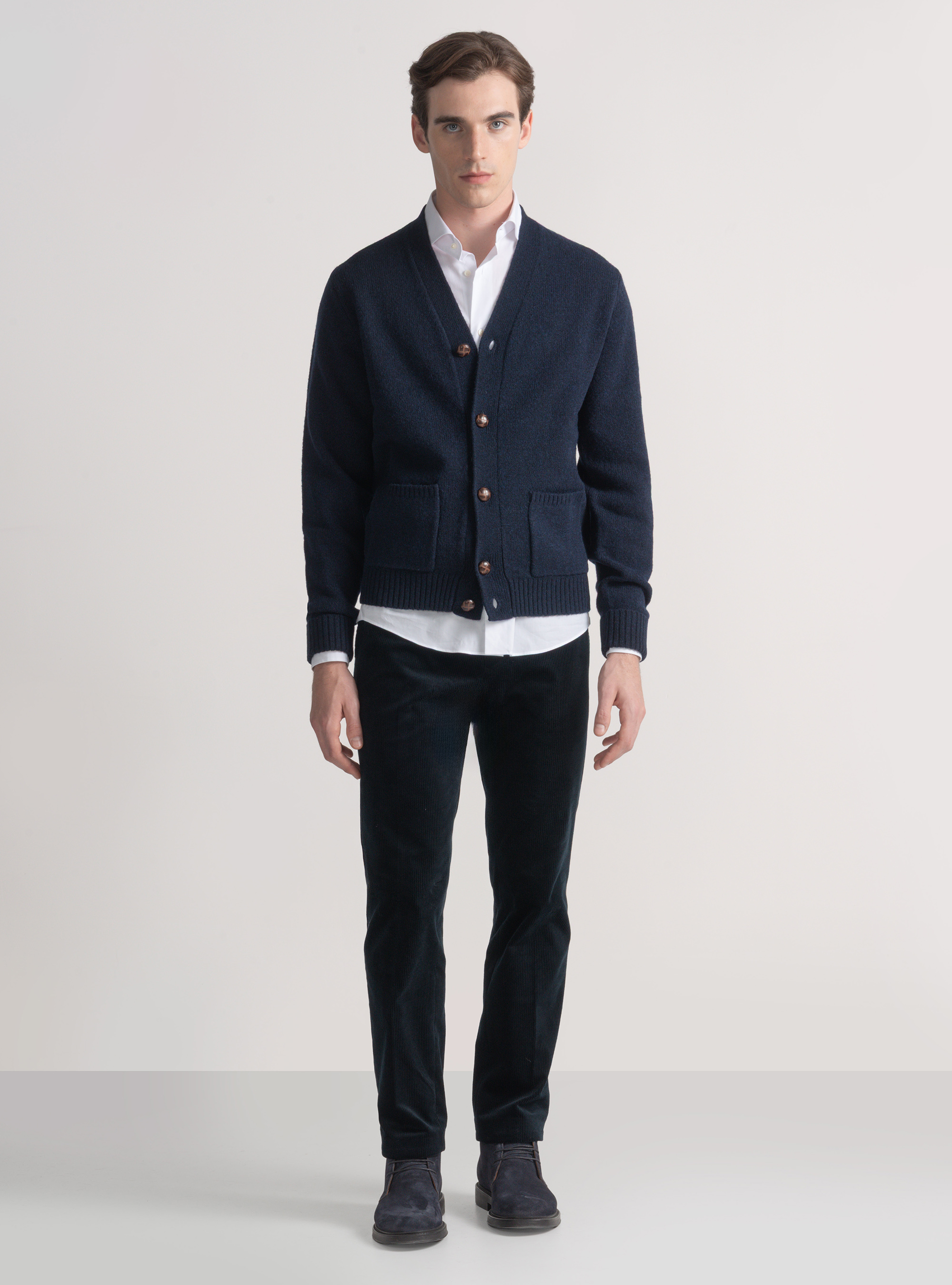 Duca Visconti di Modrone Stretch-Hose aus Samt, NAVY 0218C