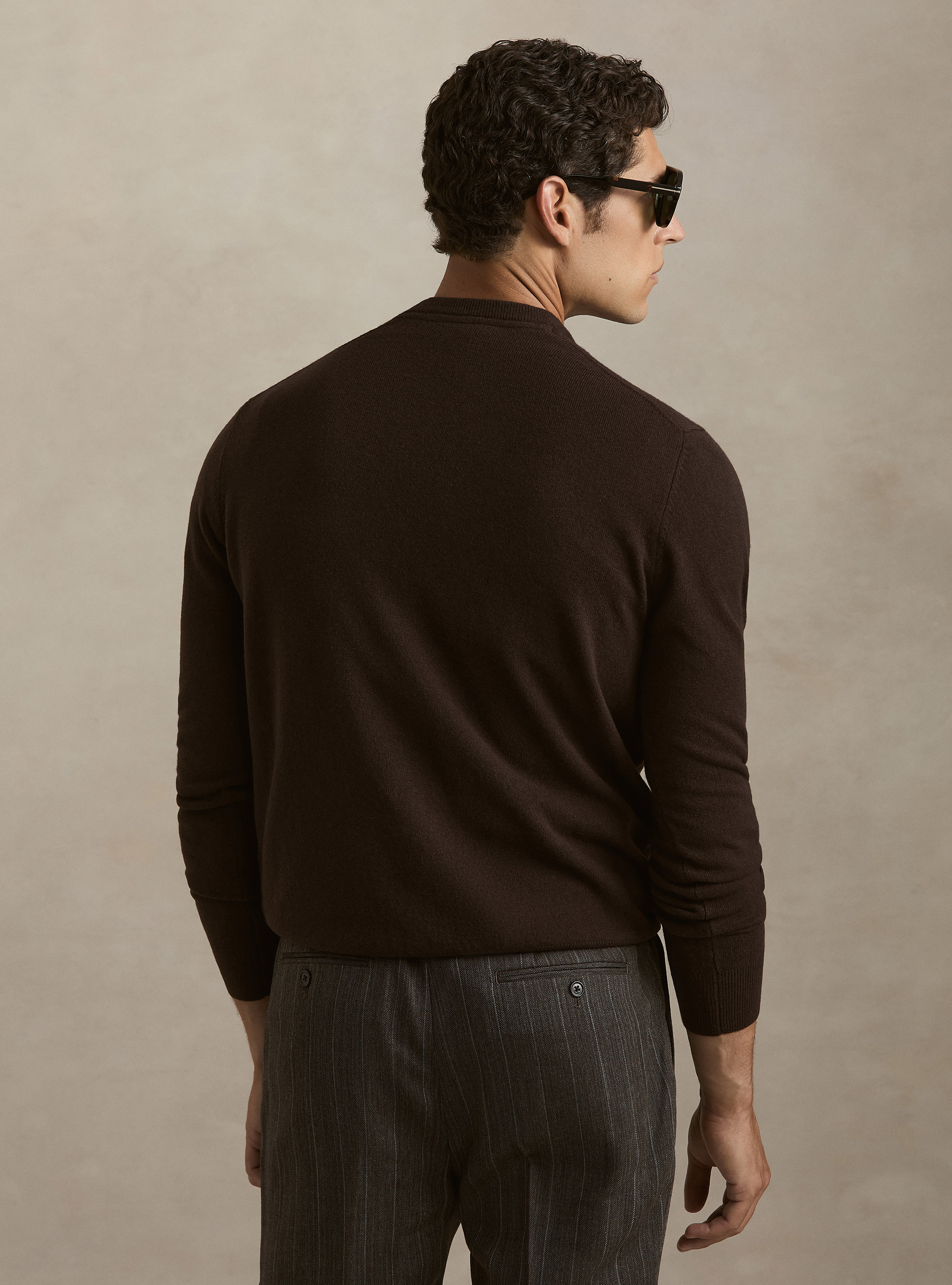 Lambswool and cashmere crewneck sweater, BROWN