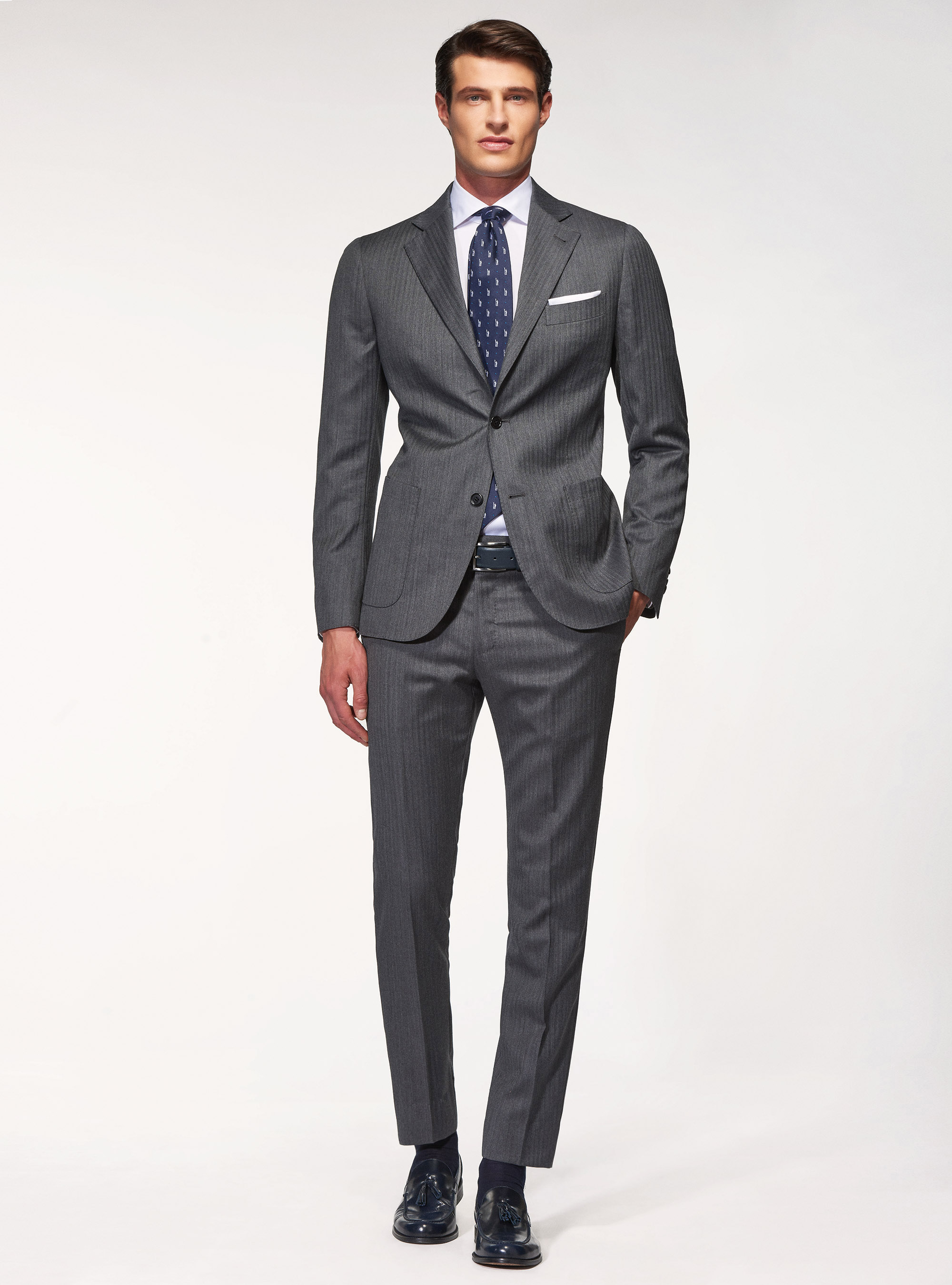 Giacca per abito in pura lana spigata superfine 110's Vitale Barberis Canonico, GRIGIO MELANGE 0151C