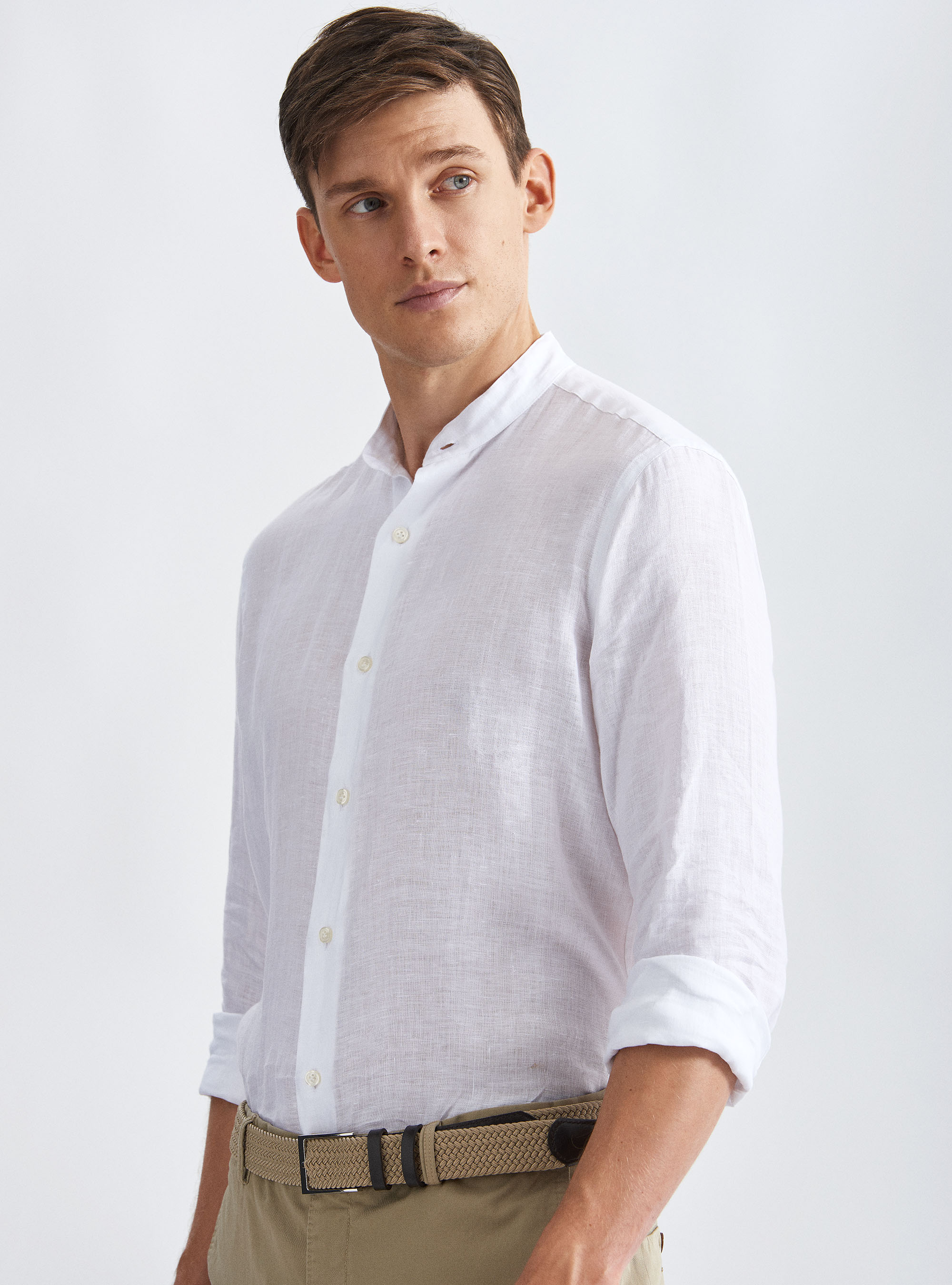 Chemise cor&eacute;enne en pur lin, BLANC