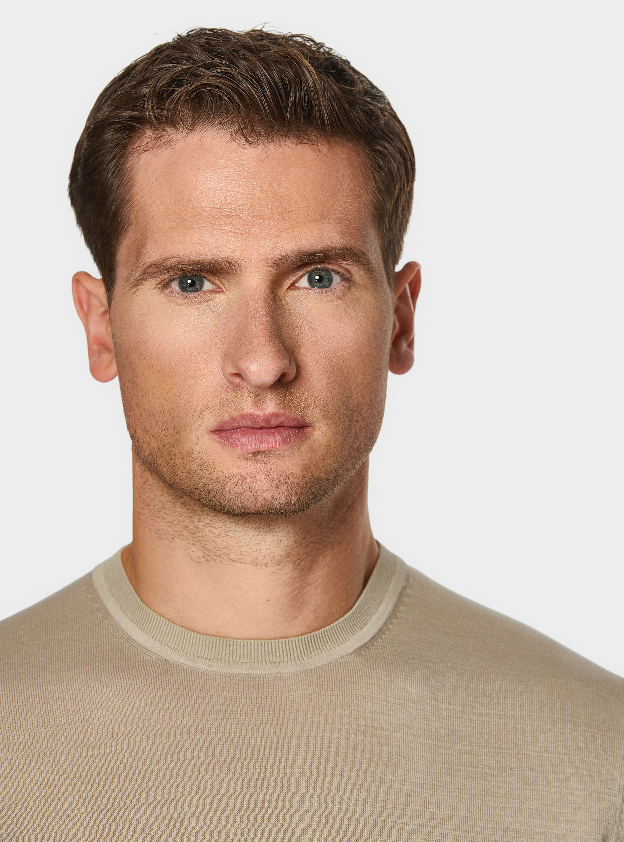 Maglia girocollo in cotone e seta, SABBIA