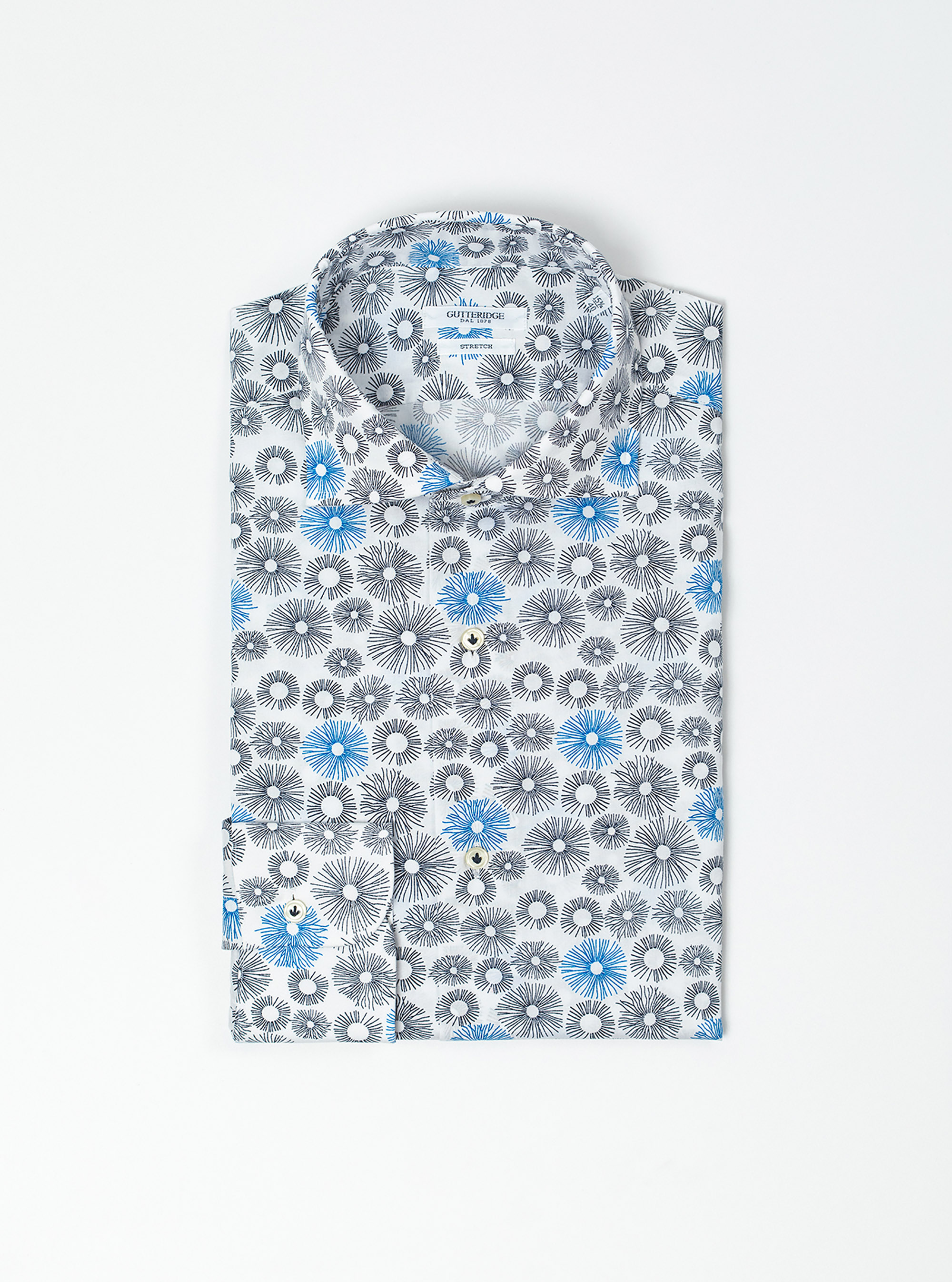 Camicia con collo francese stretch stampata, WHITE