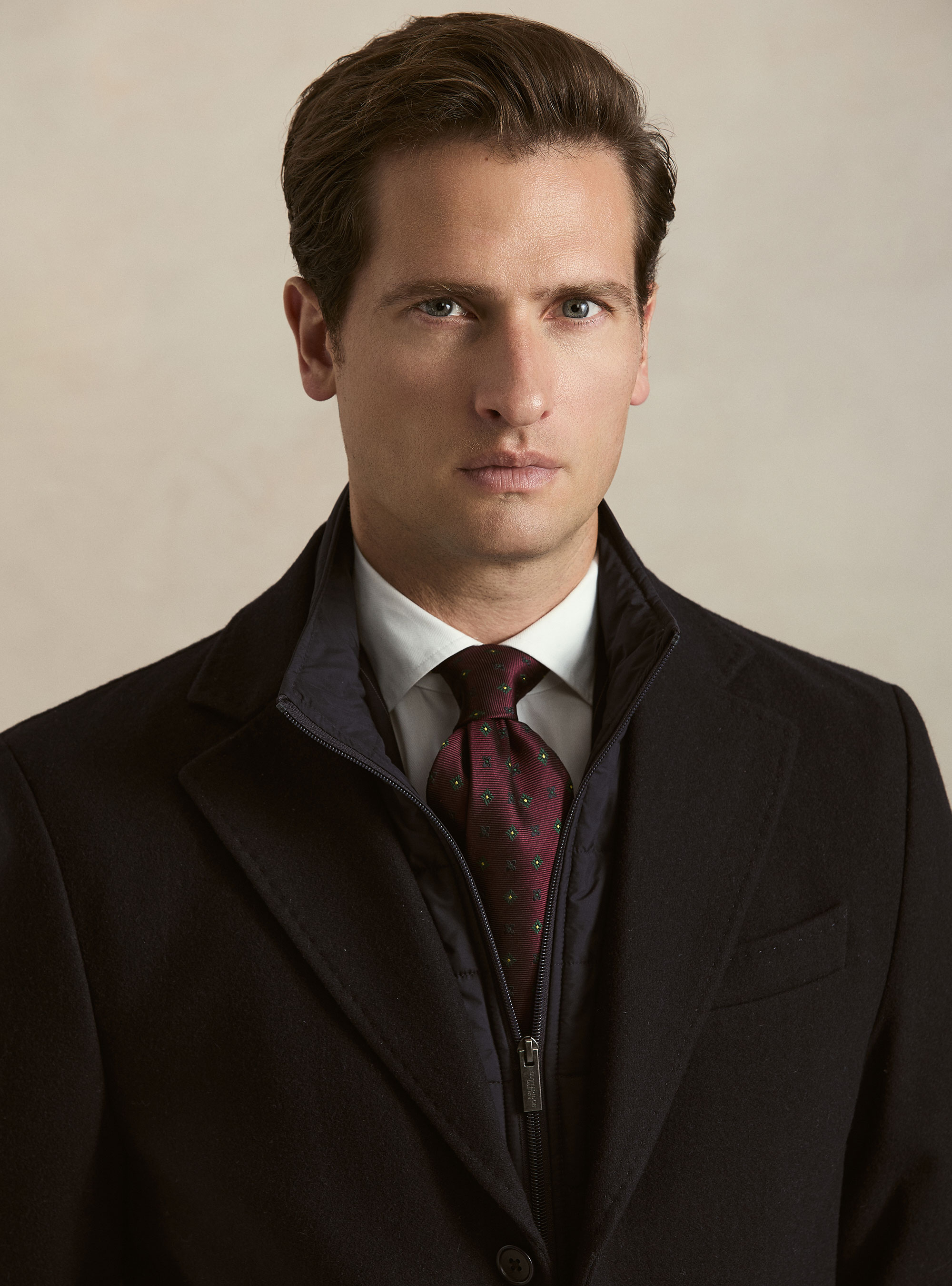 Wool-blend coat with detachable bib, NAVY BLUE