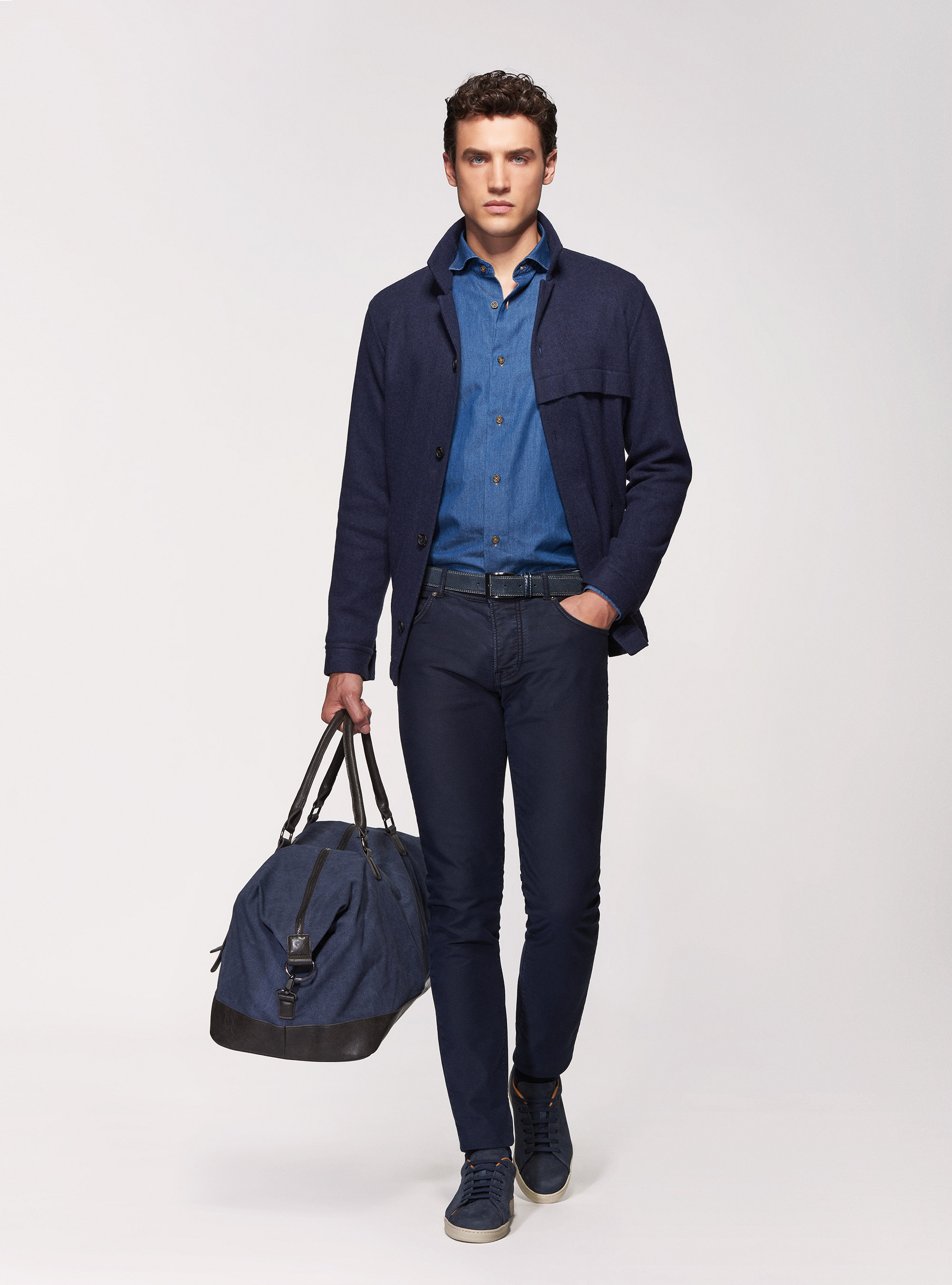 Giacca camicia in jersey di lana, BLU NAVY