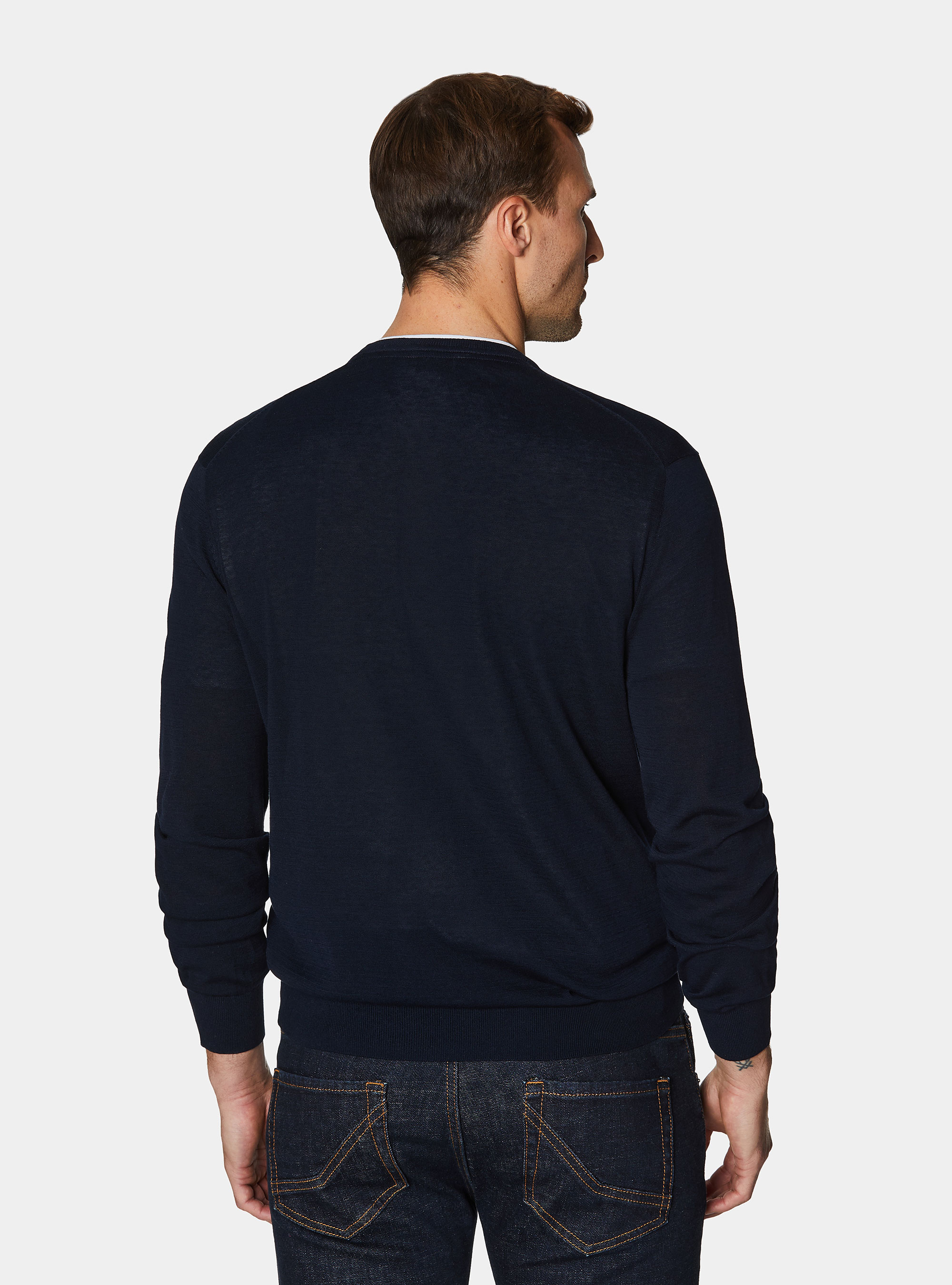 Cotton and silk crew neck sweater, NAVY BLUE