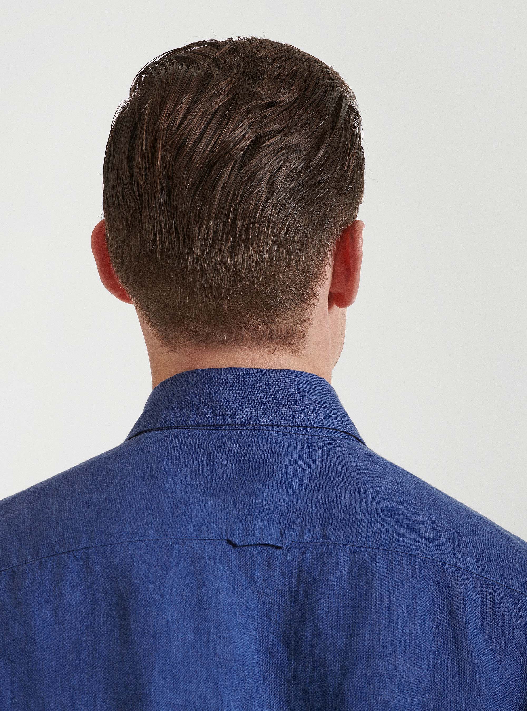 Camicia collo semi francese in puro lino, 0243C DENIM