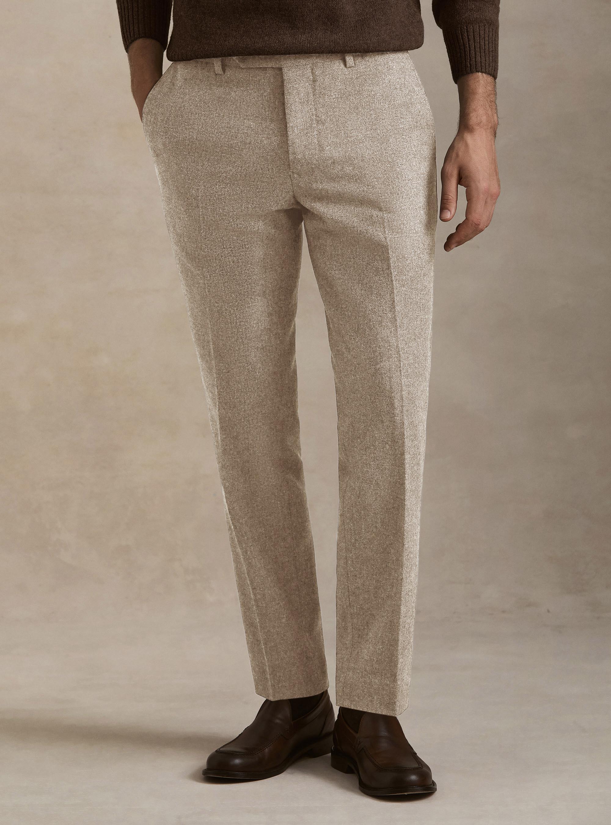 Wool blend flannel trousers, SAND