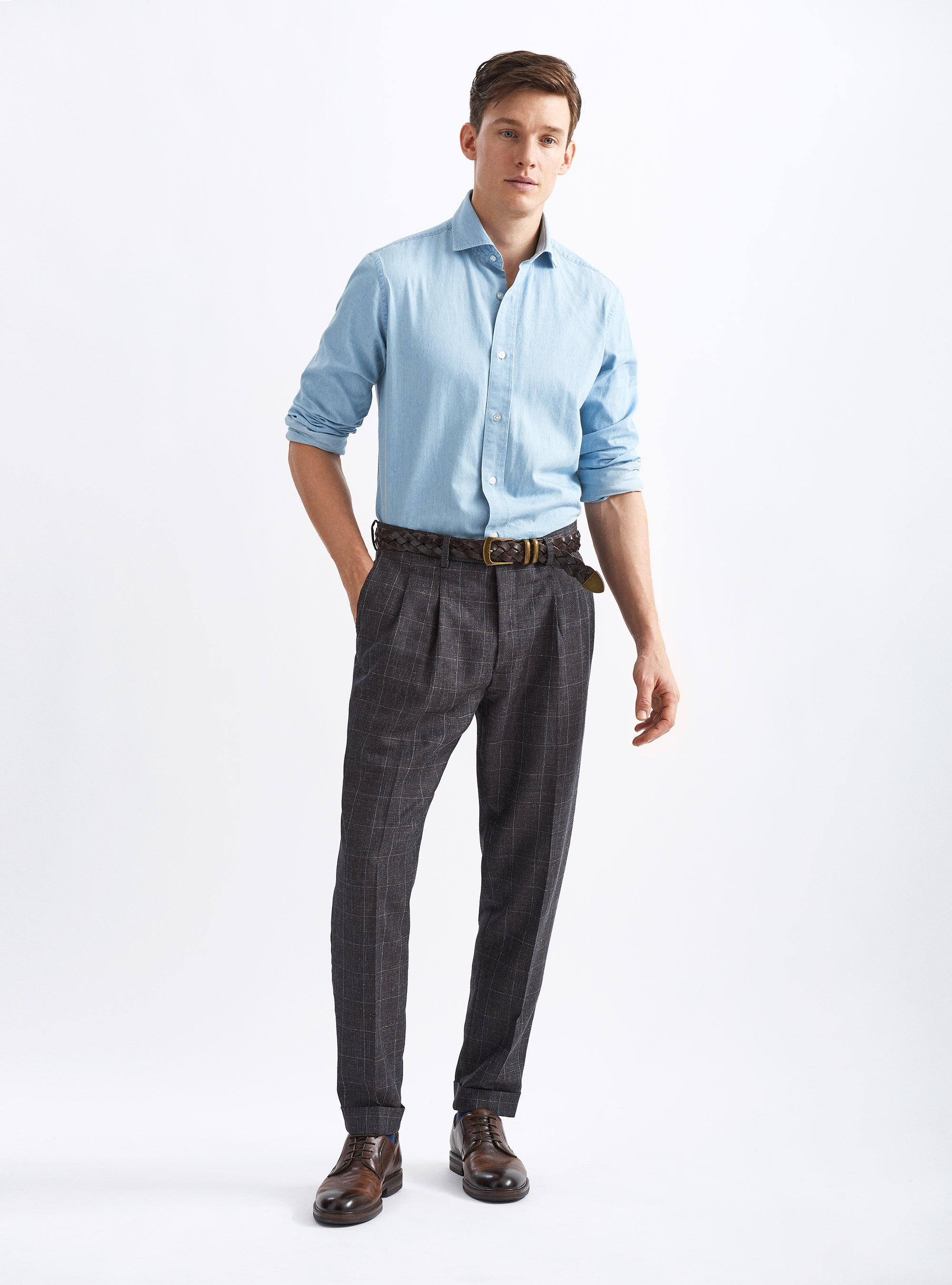 Marlane wool blend checked suit trousers, BROWN