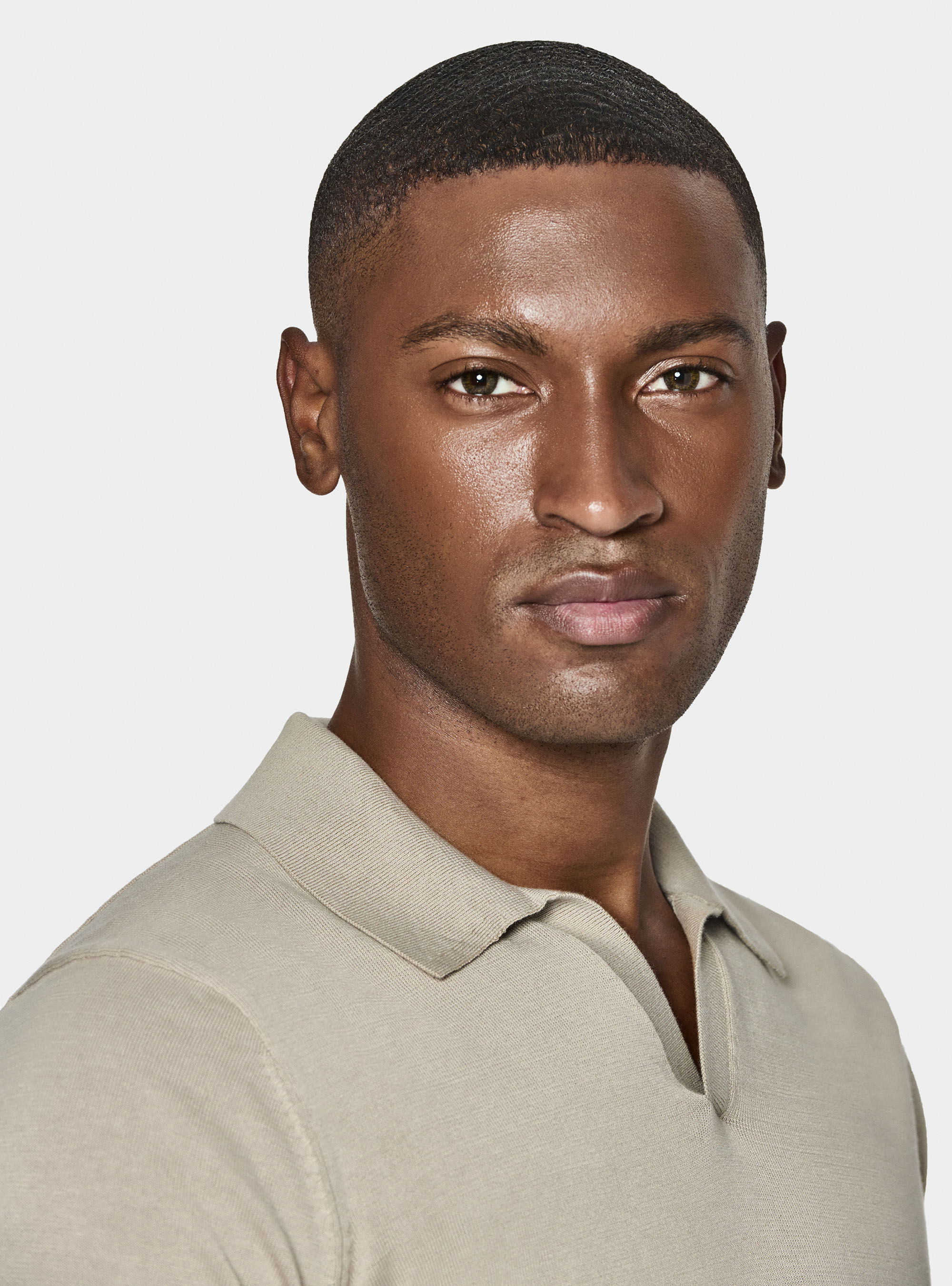 Polo in maglia senza bottoni in cotone extrafine, SABBIA