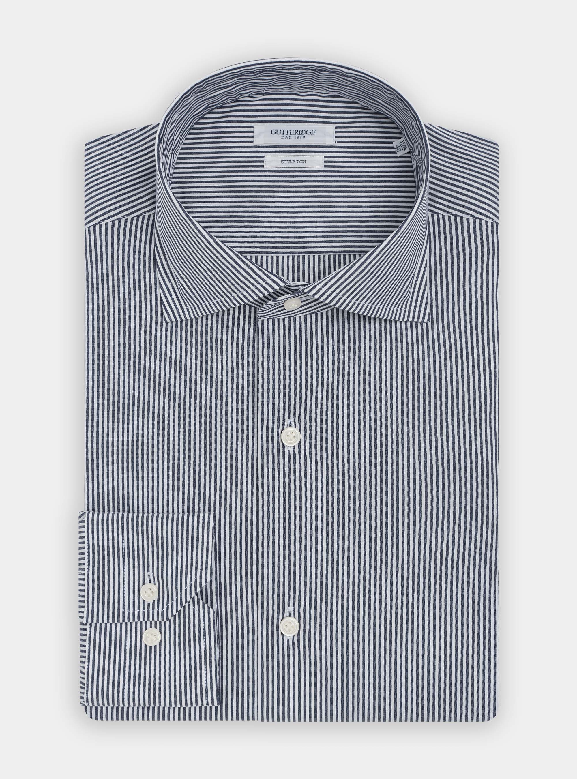 Camicia in popeline stretch rigato, BLU NAVY