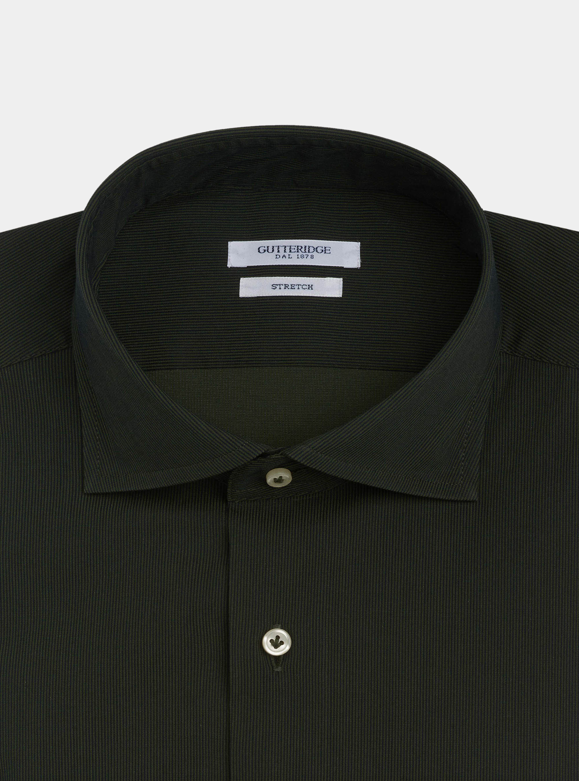 Semi-open french collar shirt in stretch cotton piquet, GREEN