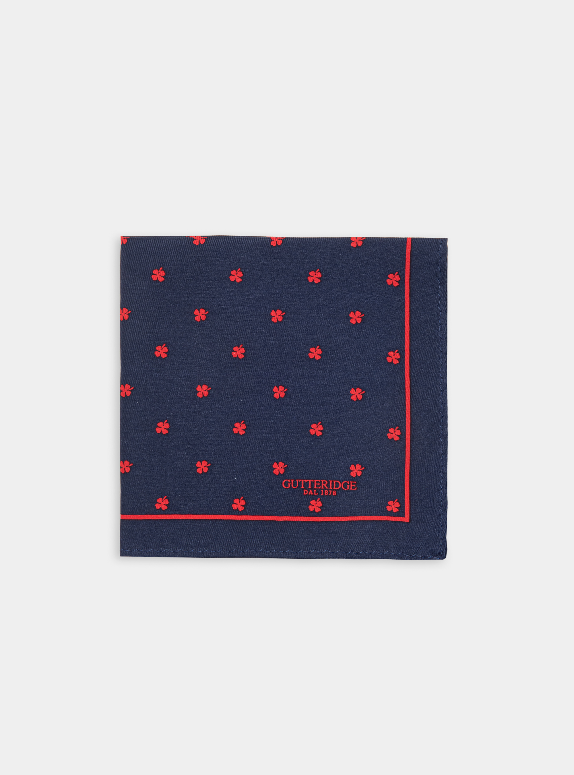 Pochette en soie &agrave; motifs tr&egrave;fles, ROUGE