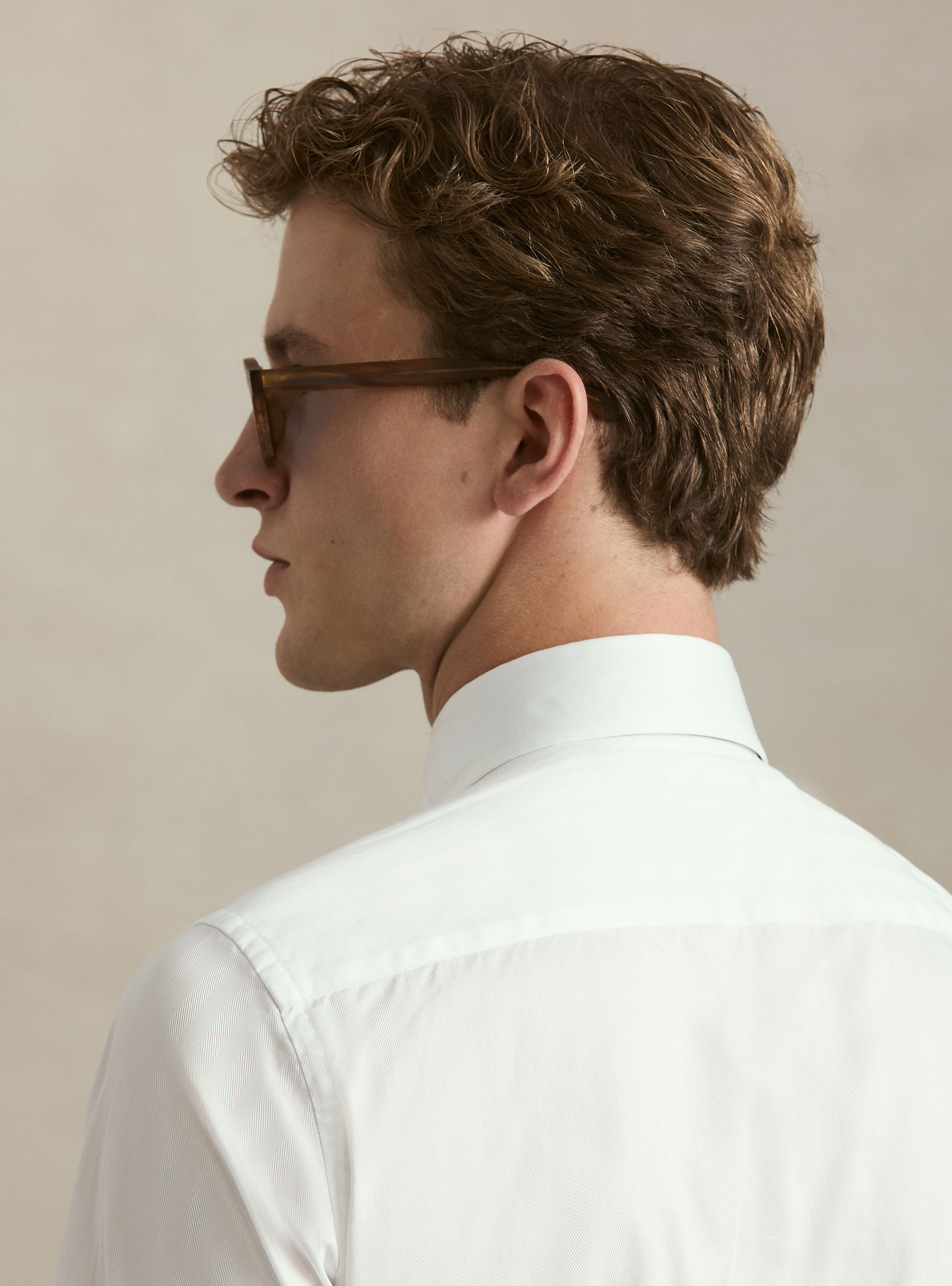 Camicia in twill di cotone spigato, BIANCO