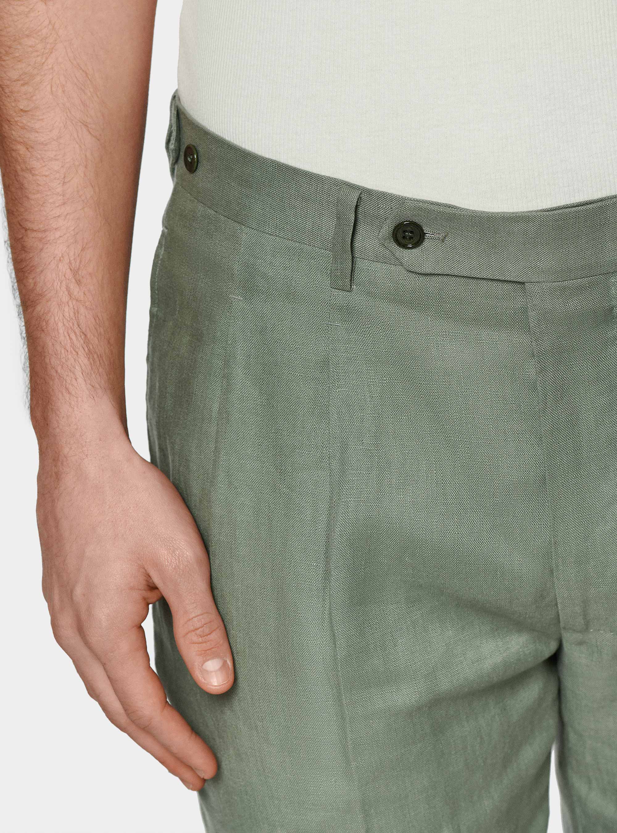 Pantaloni doppia pince in puro lino, SALVIA 0602C