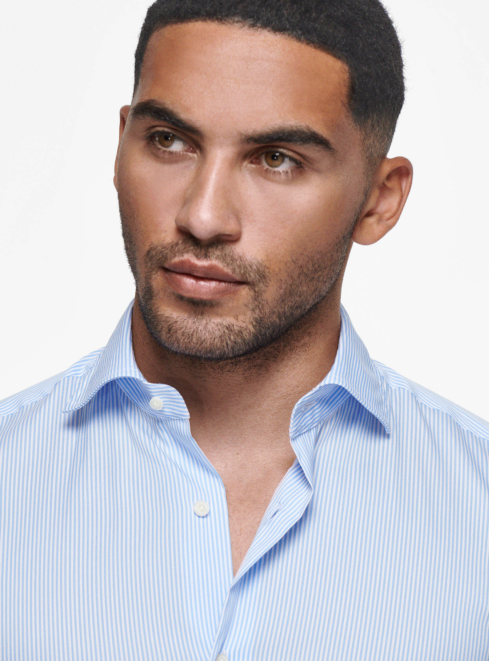Camicia a righe popeline stretch, AZZURRO