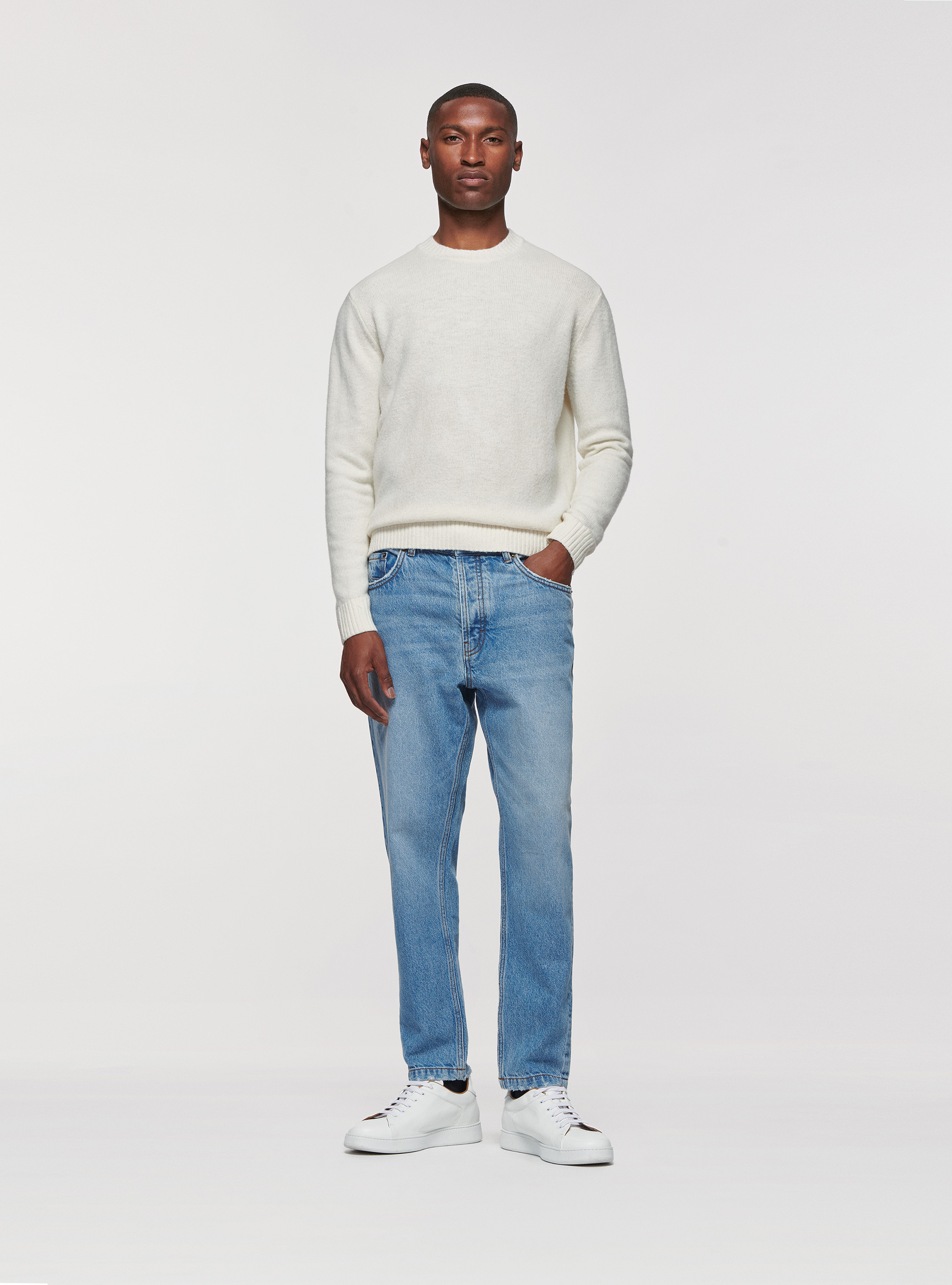 Maglia girocollo in lana brushed, BIANCO