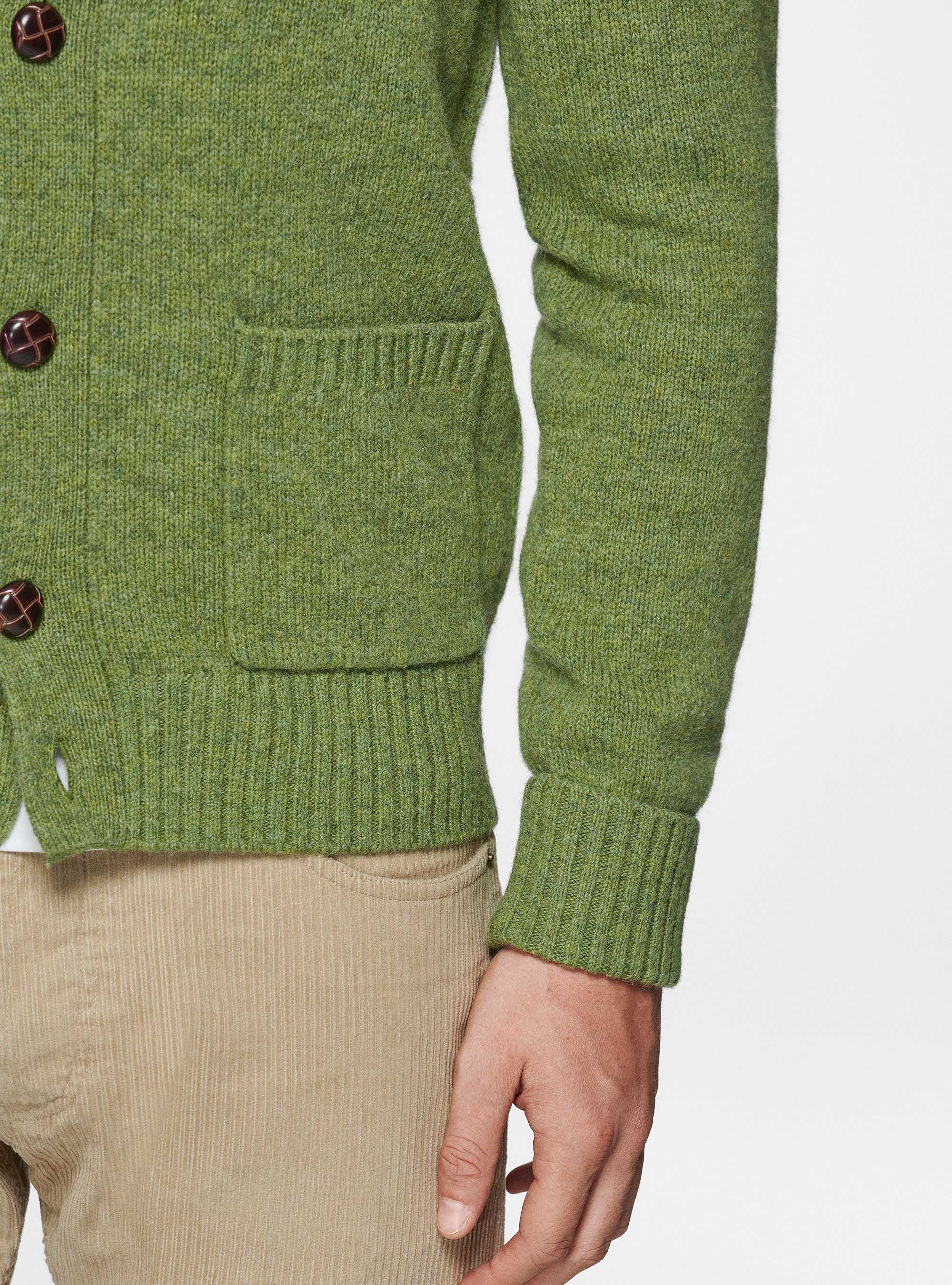 Cardigan in maglia in lana shetland, OLIVA