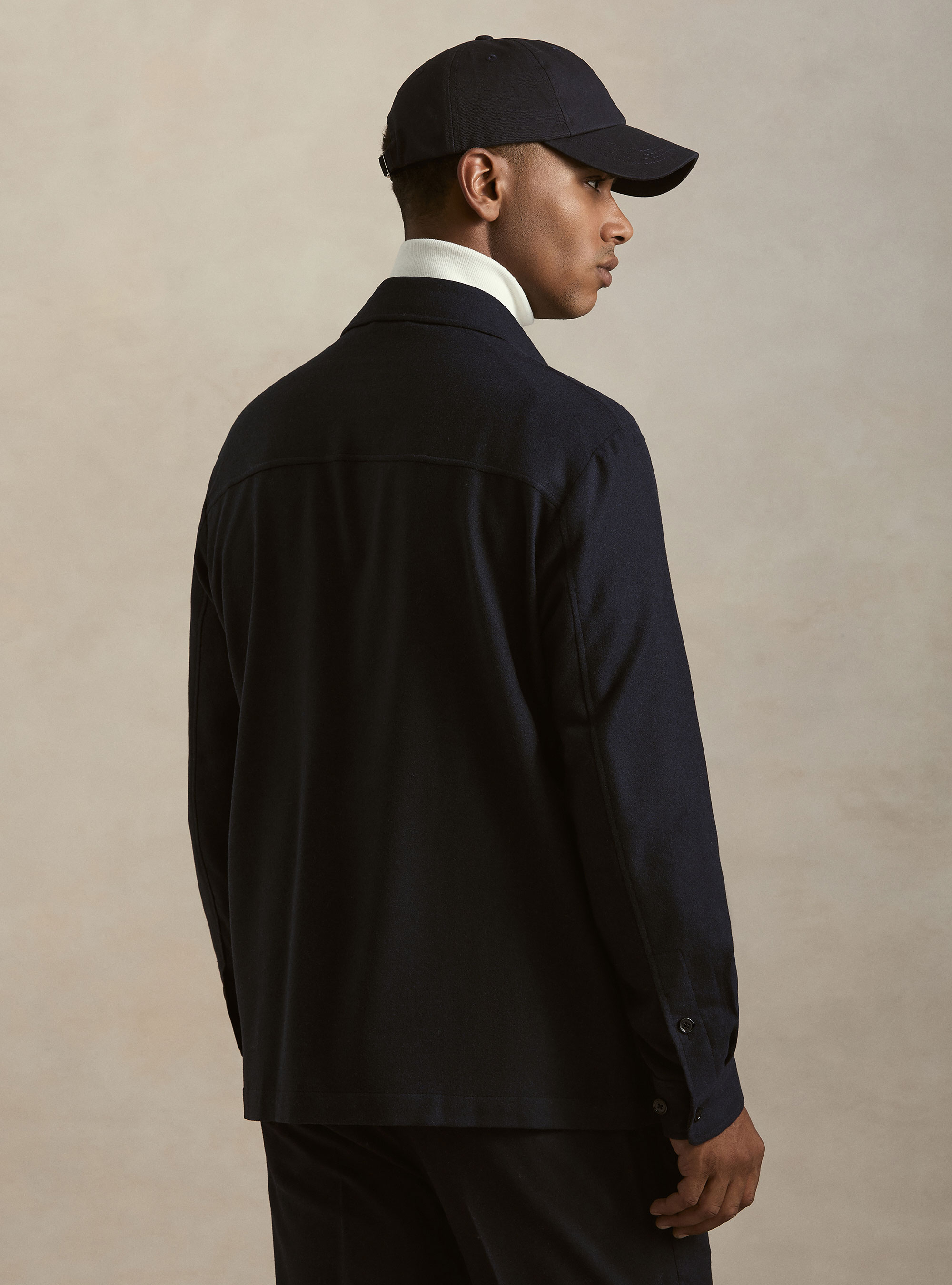 Lightweight wool blend flannel overshirt, NAVY